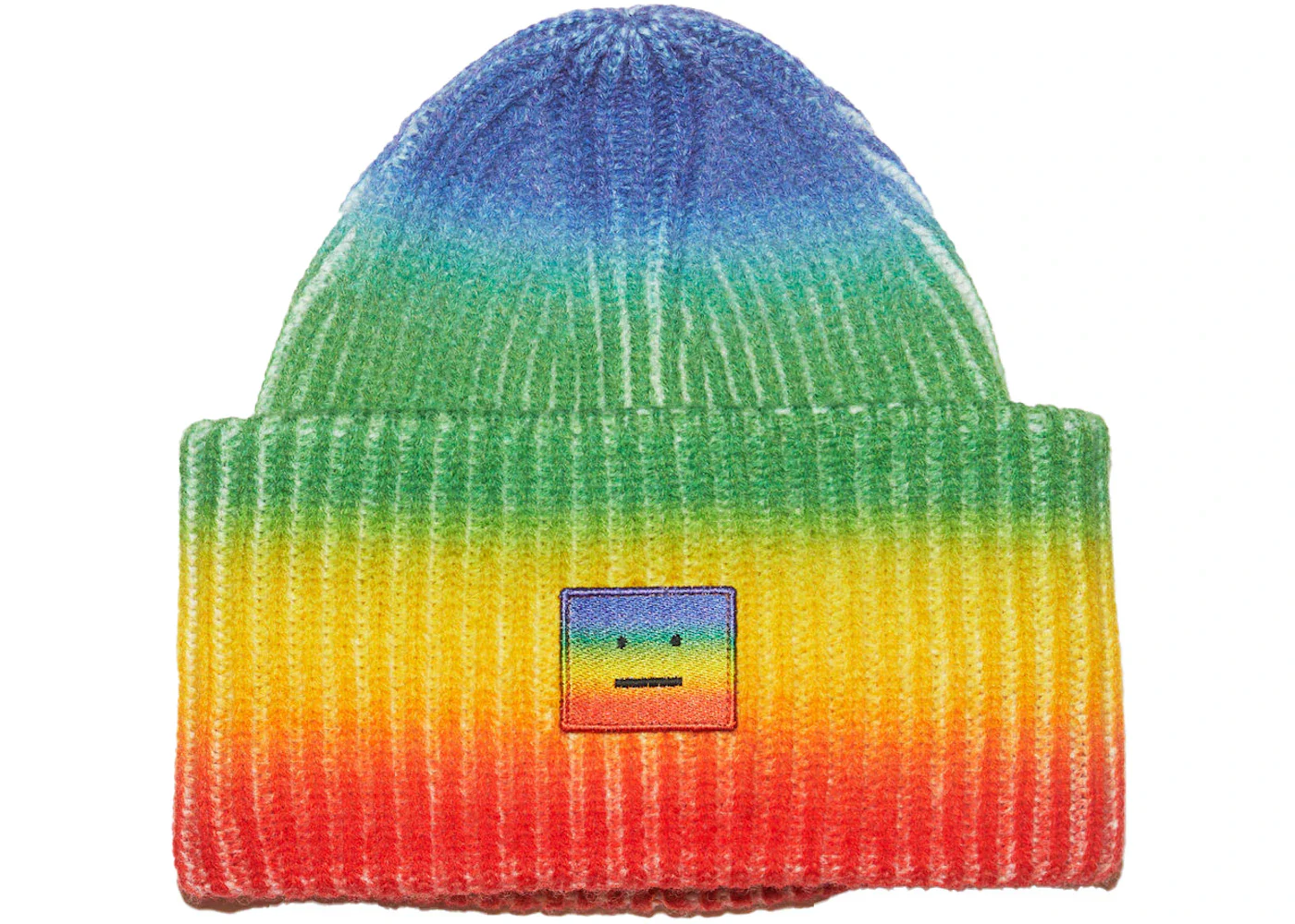 Acne Studios Rainbow Knit Beanie Hat Coral Red/Green