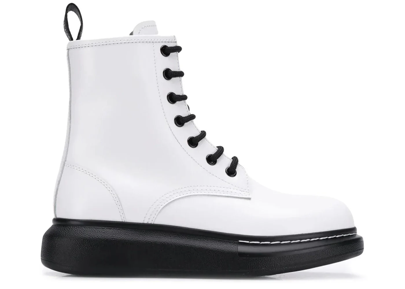 Alexander Mcqueen Glossed-Leather Platform Ankle Boot White Black (Women'S)