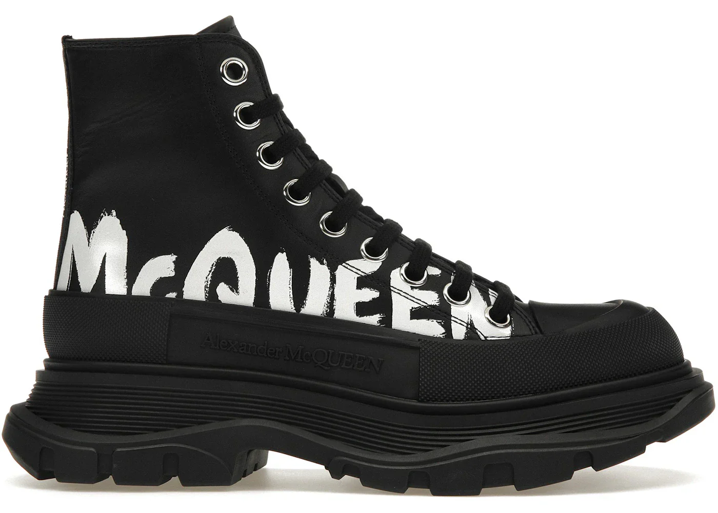Alexander Mcqueen Tread Slick Boot Polyfaille Graffiti Black White (Women'S)