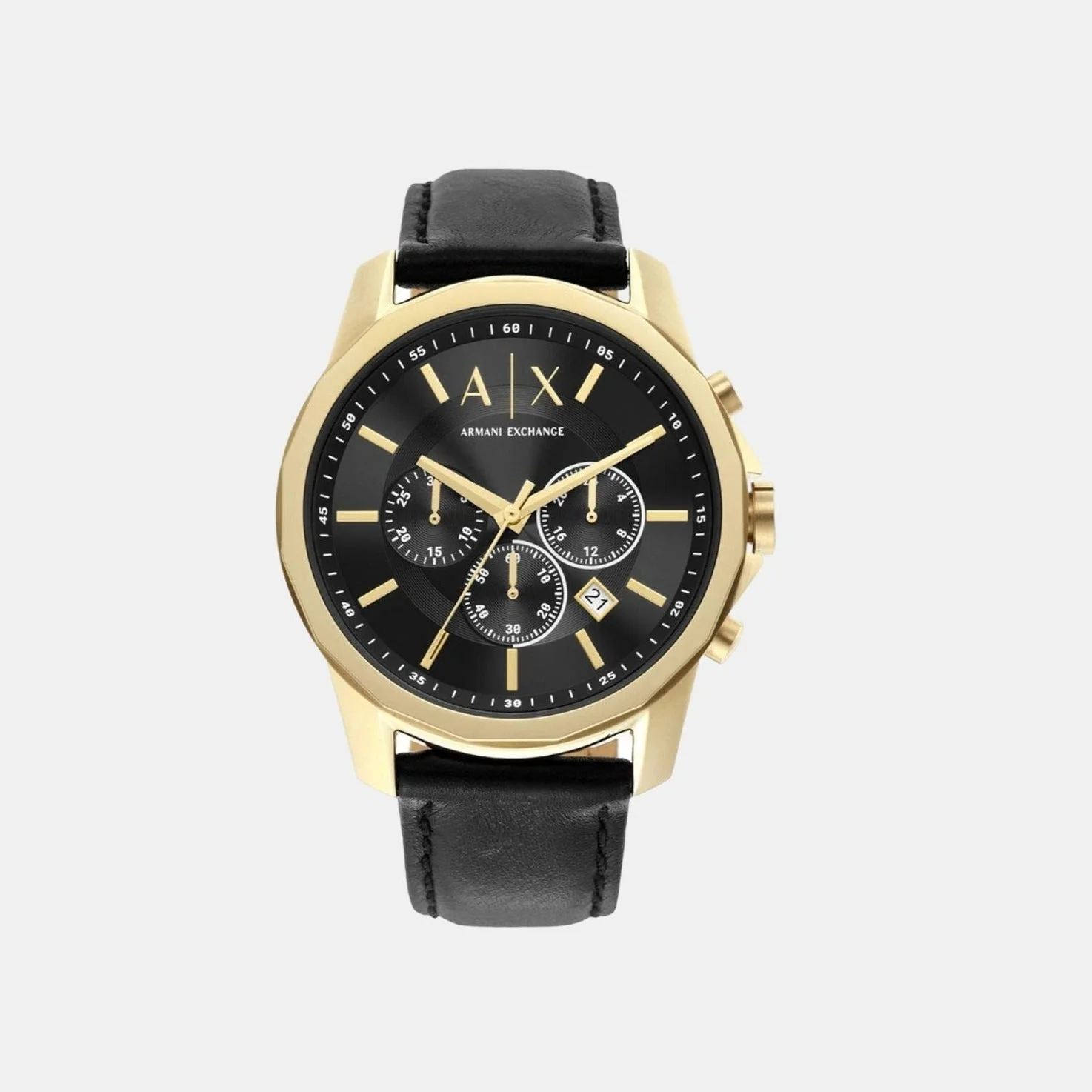 Banks Men Quartz Black Dial Chronograph Leather Watch AX7133SET