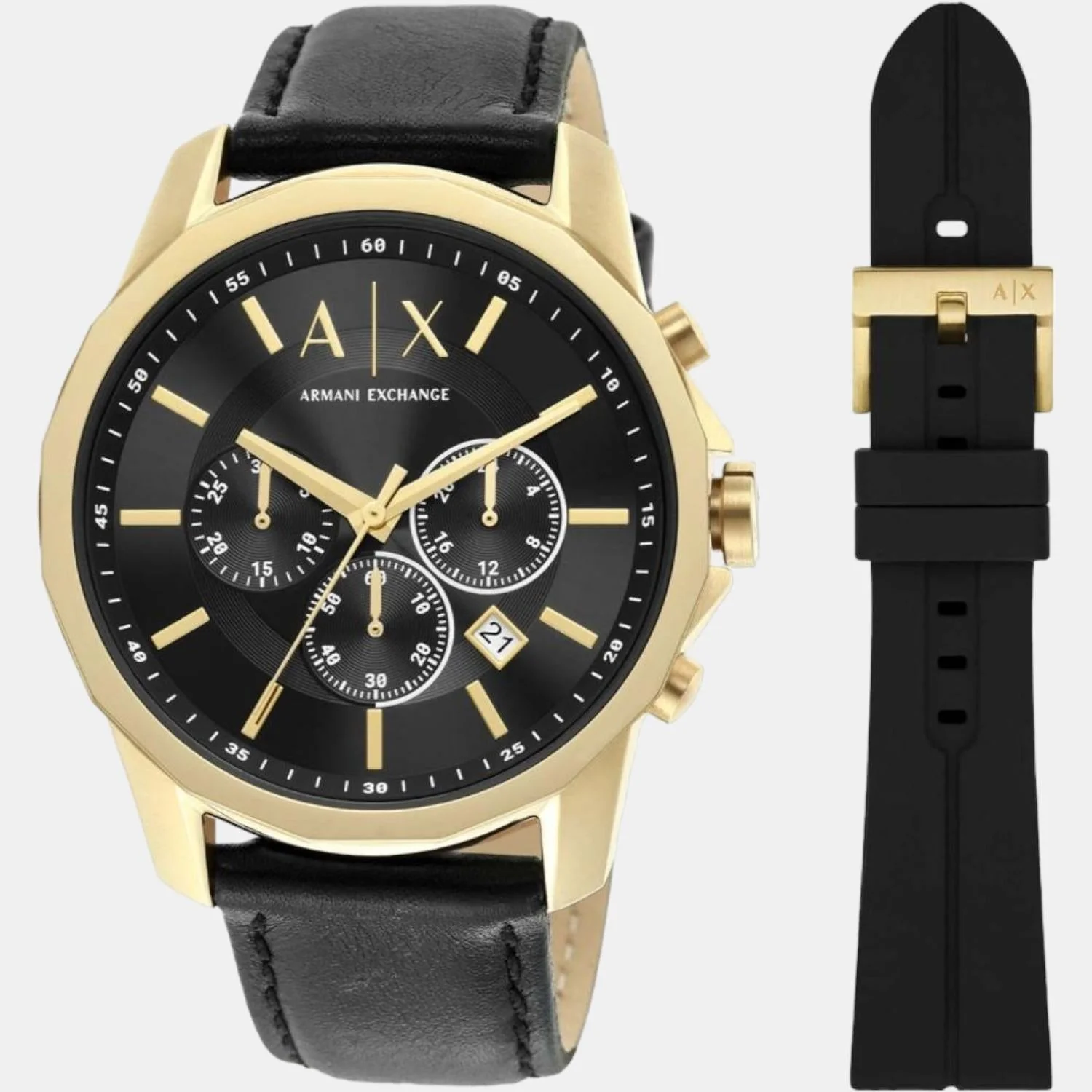 Banks Men Quartz Black Dial Chronograph Leather Watch AX7133SET - Image 4