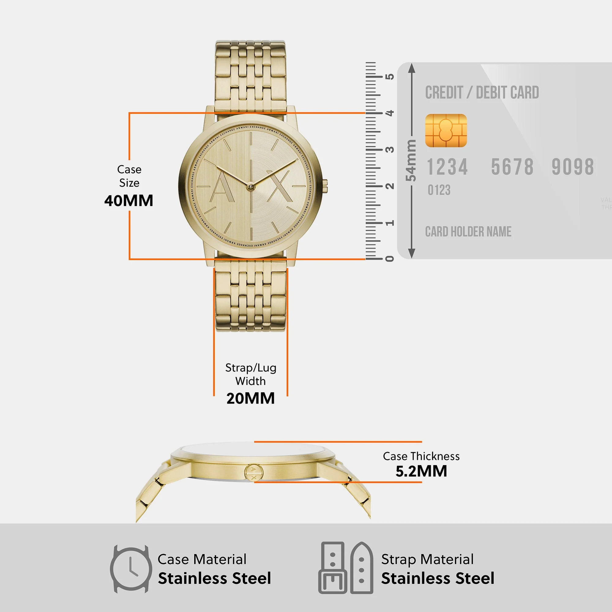 Dale Men Quartz Gold Dial Analog Stainless Steel Watch AX2871 - Image 7