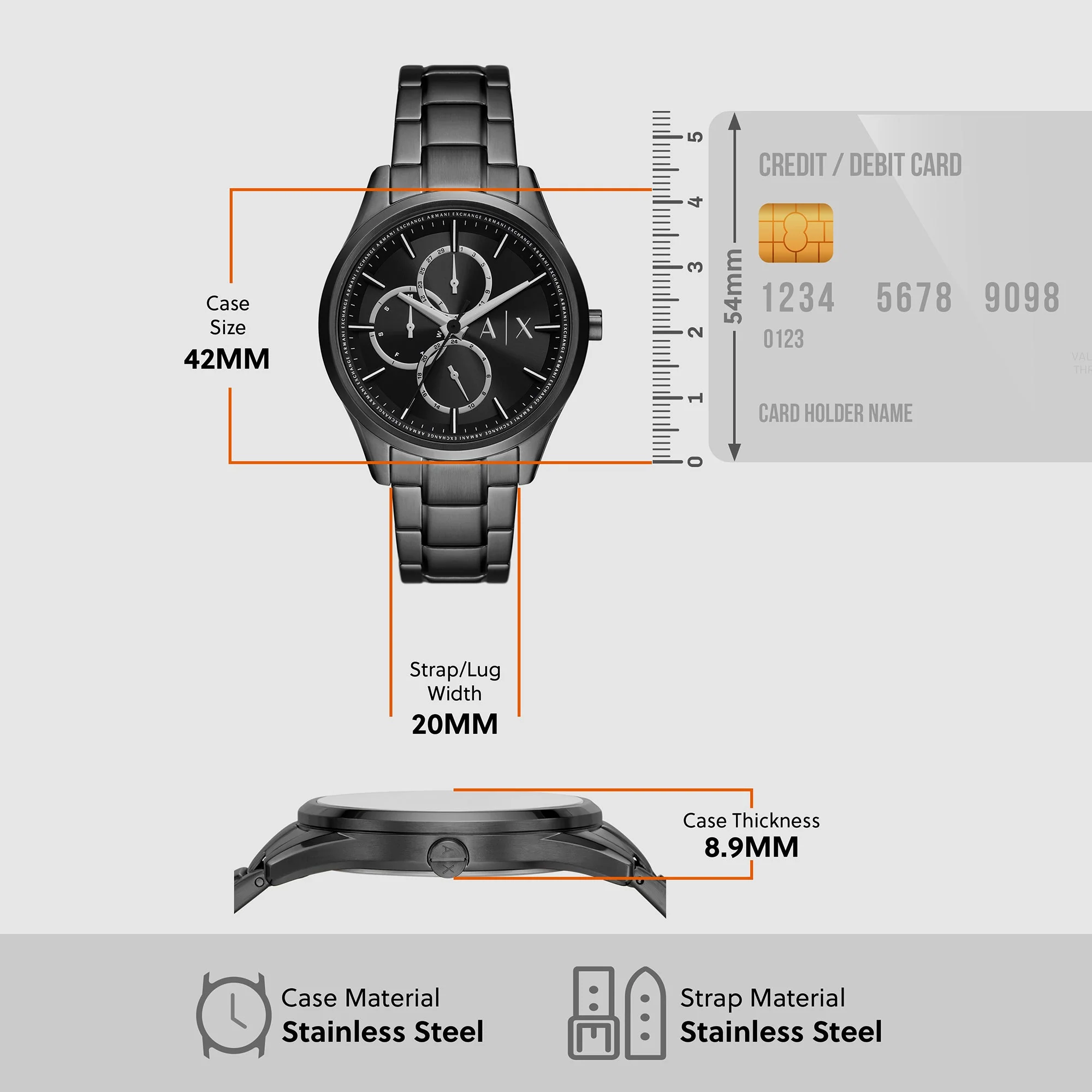 Dante Men Quartz Black Dial Chronograph Stainless Steel Watch AX7154SET - Image 5