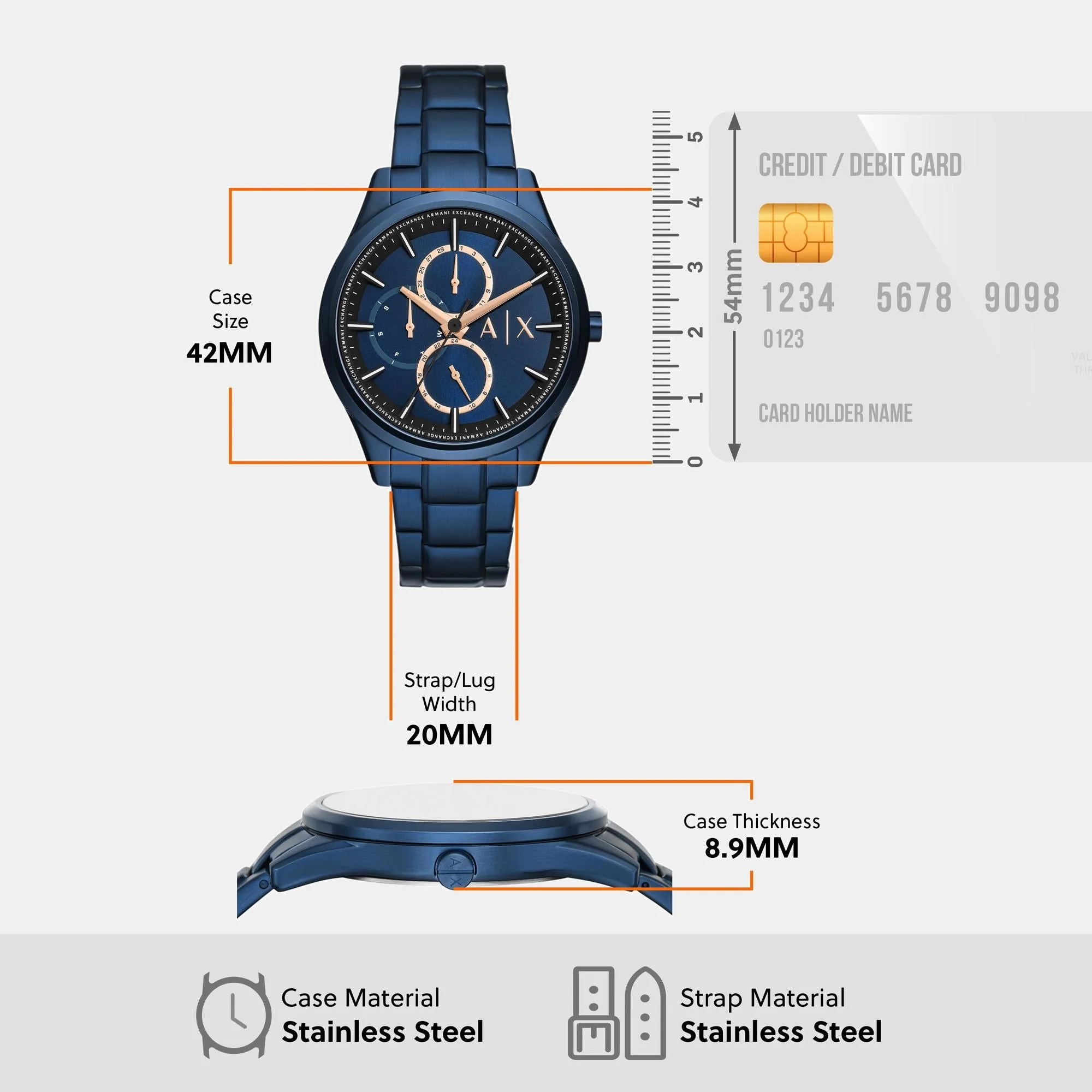 Dante Men Quartz Blue Dial Multi-Function Stainless Steel Watch AX1881 - Image 8