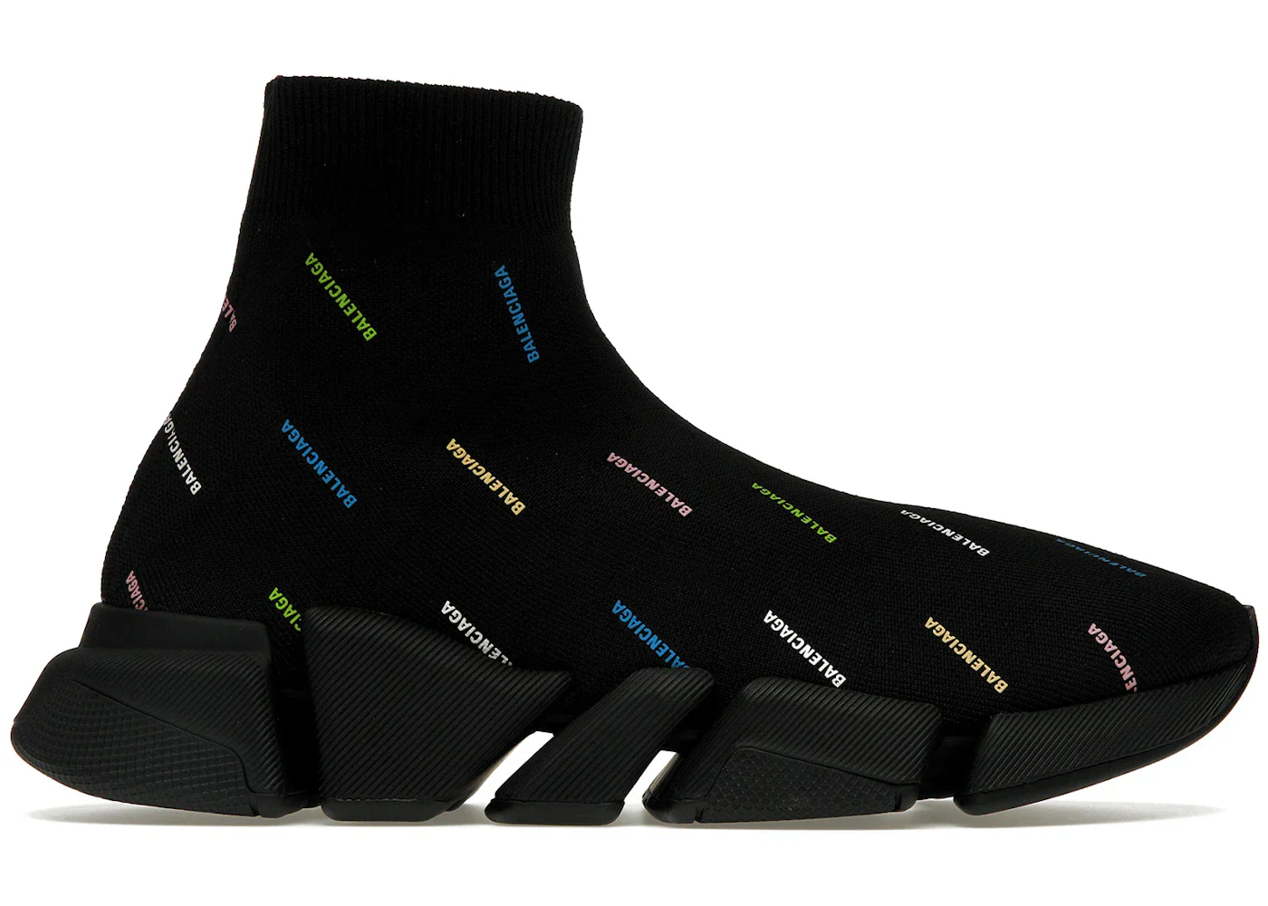 Balenciaga Speed 2.0 Allover Logo Recycled Knit Black Multicolor - Image 6