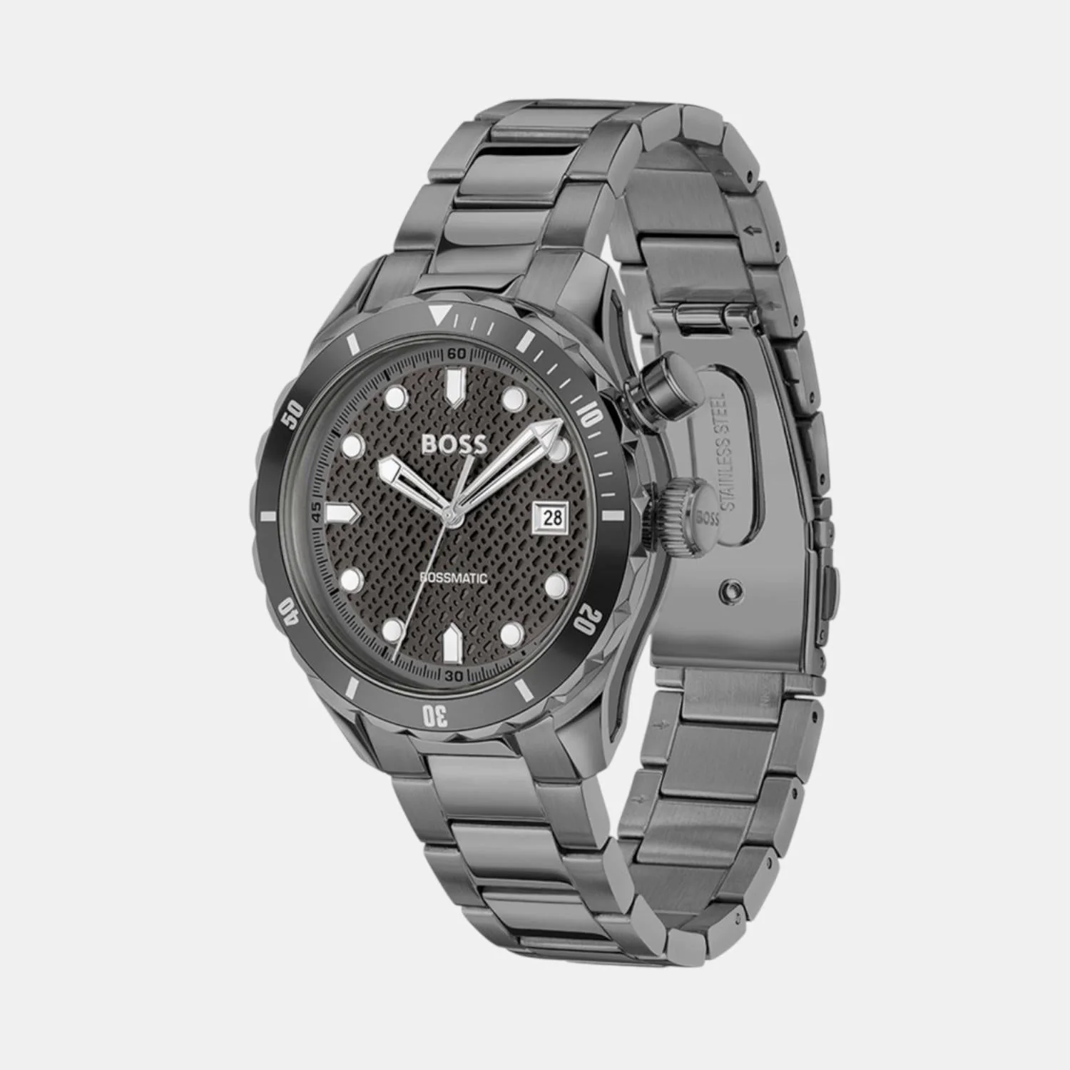 Bossmatic Men Automatic Grey Dial Analog Stainless Steel Watch 1514213 - Image 2