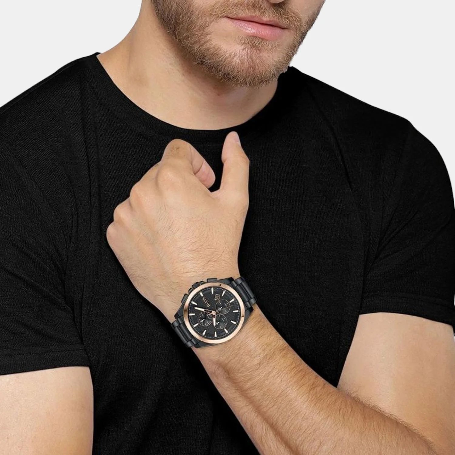 Grandmaster Men Quartz Black Dial Chronograph Stainless Steel Watch 1513885 - Image 3