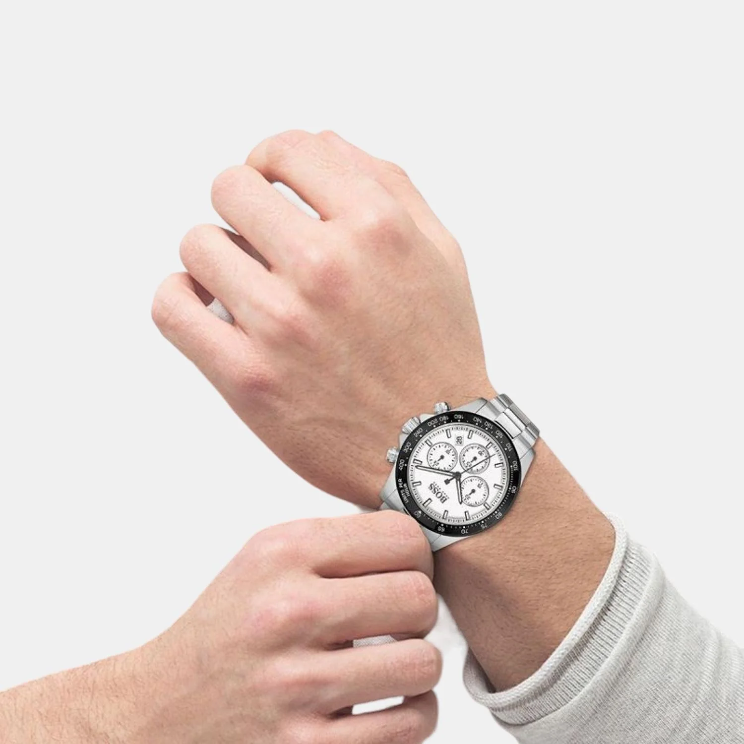 Hero Men Quartz White Dial Chronograph Stainless Steel Watch 1513875 - Image 3