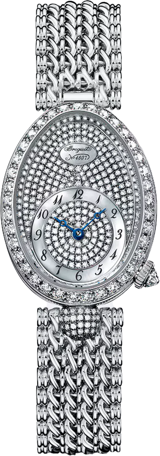 Breguet Reine De Naples Pave Dial Silver Chain Watch for Women