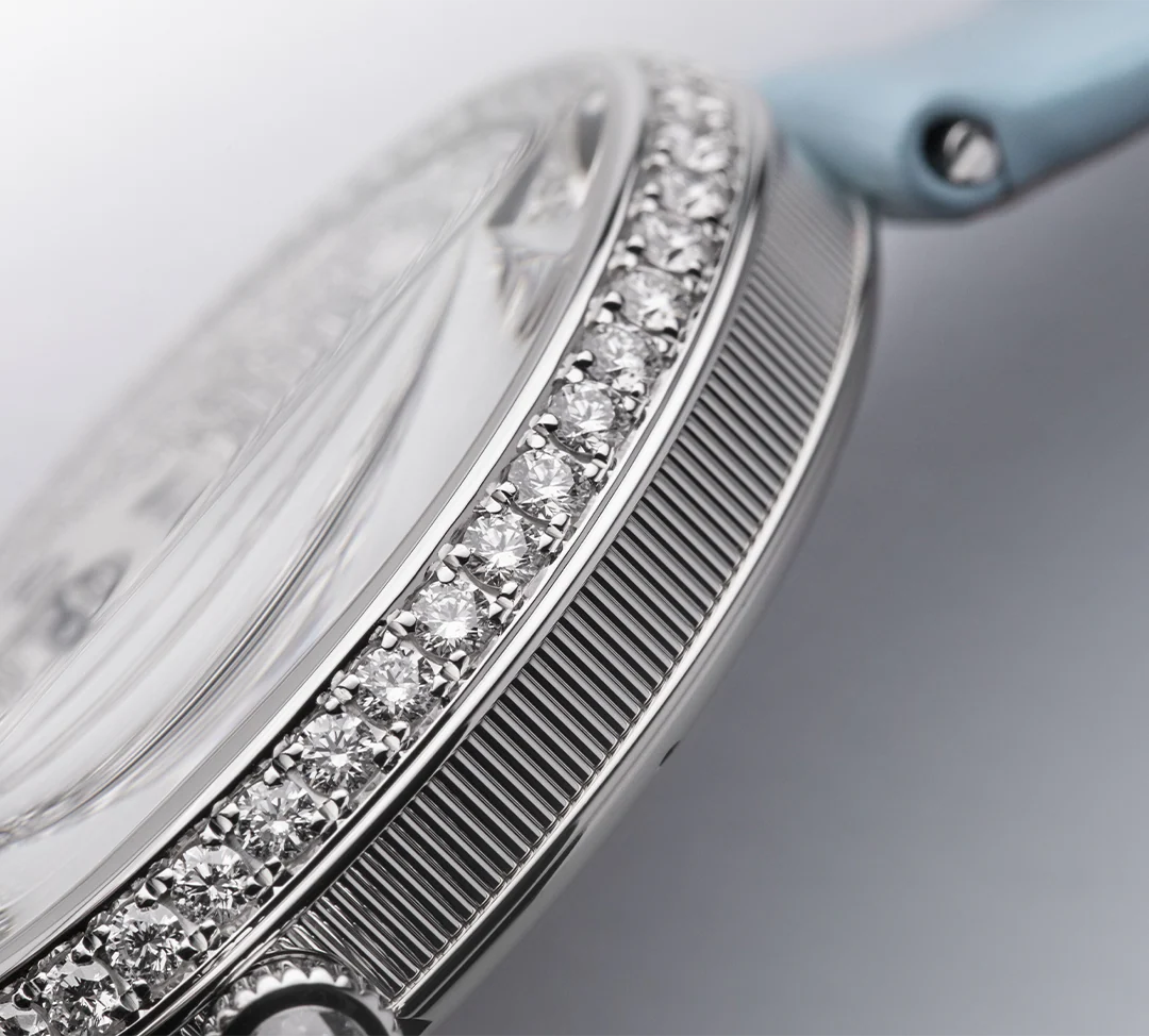Breguet Reine Pave Dial Blue Strap Silver Touch Watch for Women - Image 4