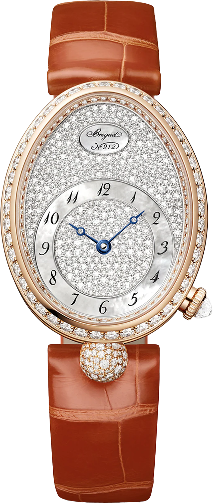 Breguet Reine Pave Dial Brown Strap Gold Touch Watch for Women