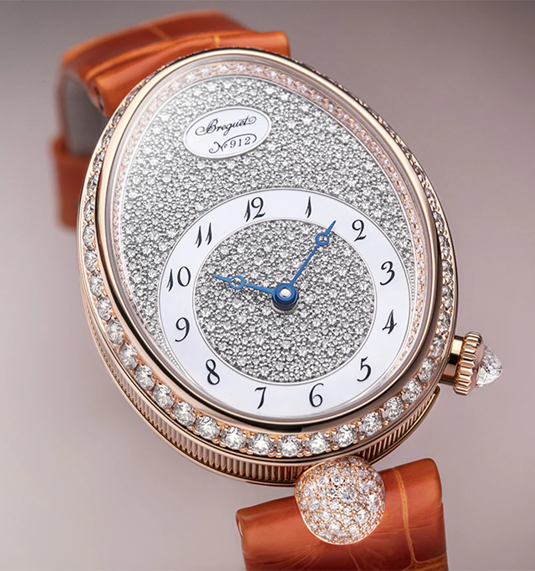 Breguet Reine Pave Dial Brown Strap Gold Touch Watch for Women - Image 3