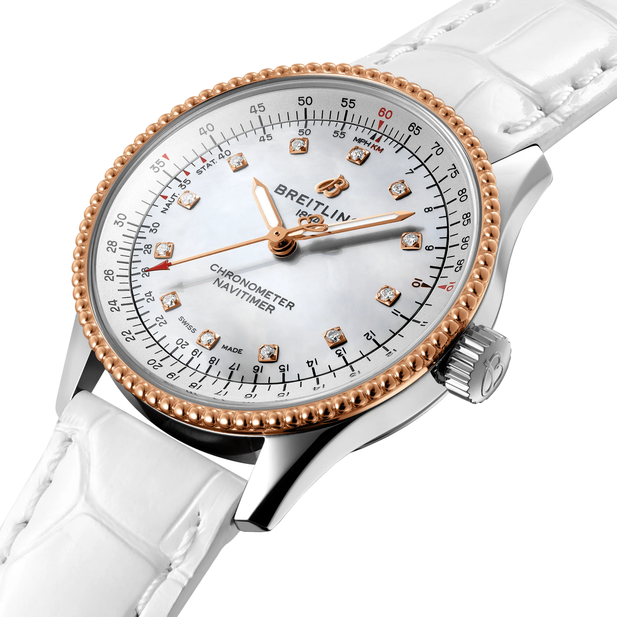 Breitling Navitimer Rose Gold Mop Dial 35 MM Watch for Women
