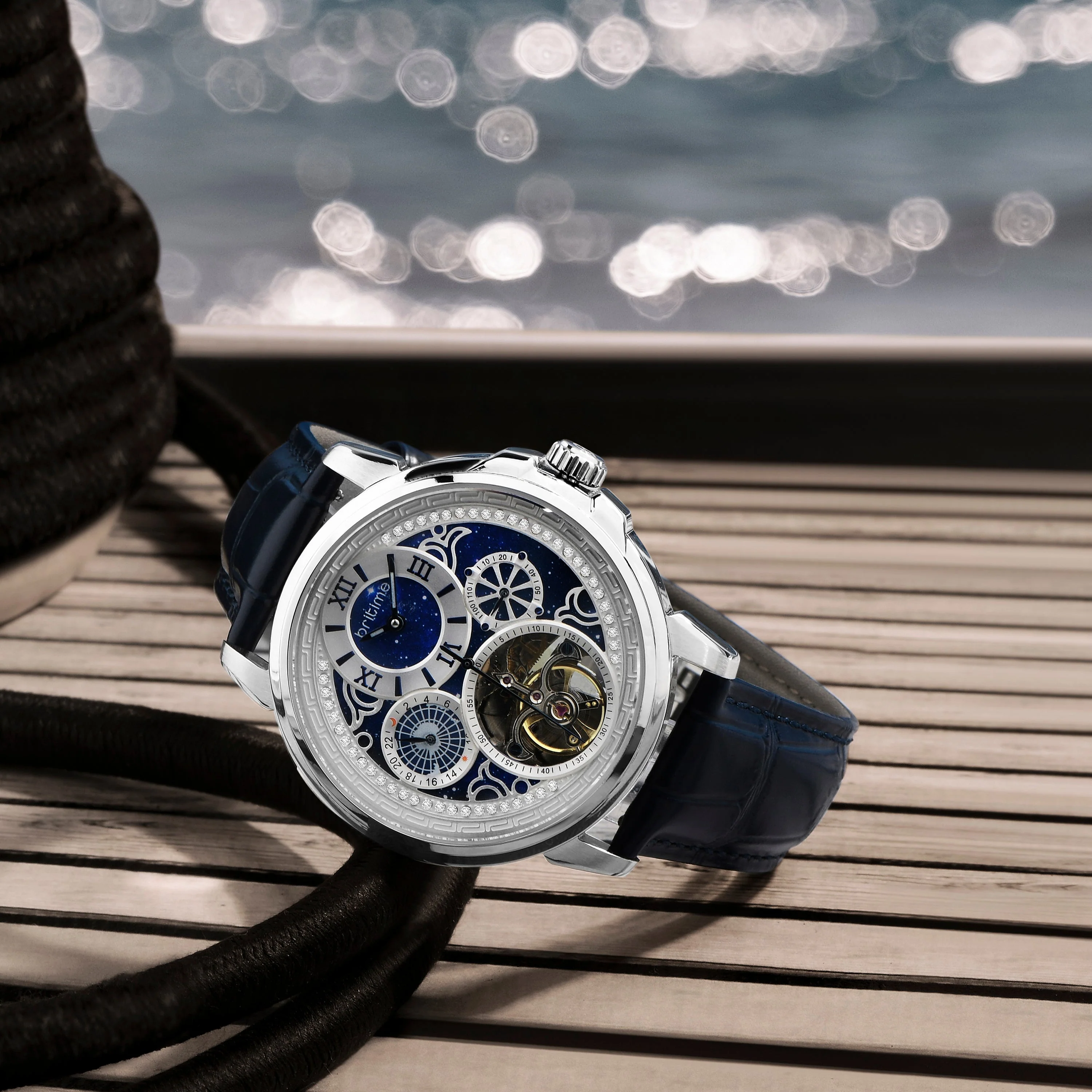 Aquatica Men Automatic Blue Dial Multi-Function Leather Watch 274-L10507 - Image 2