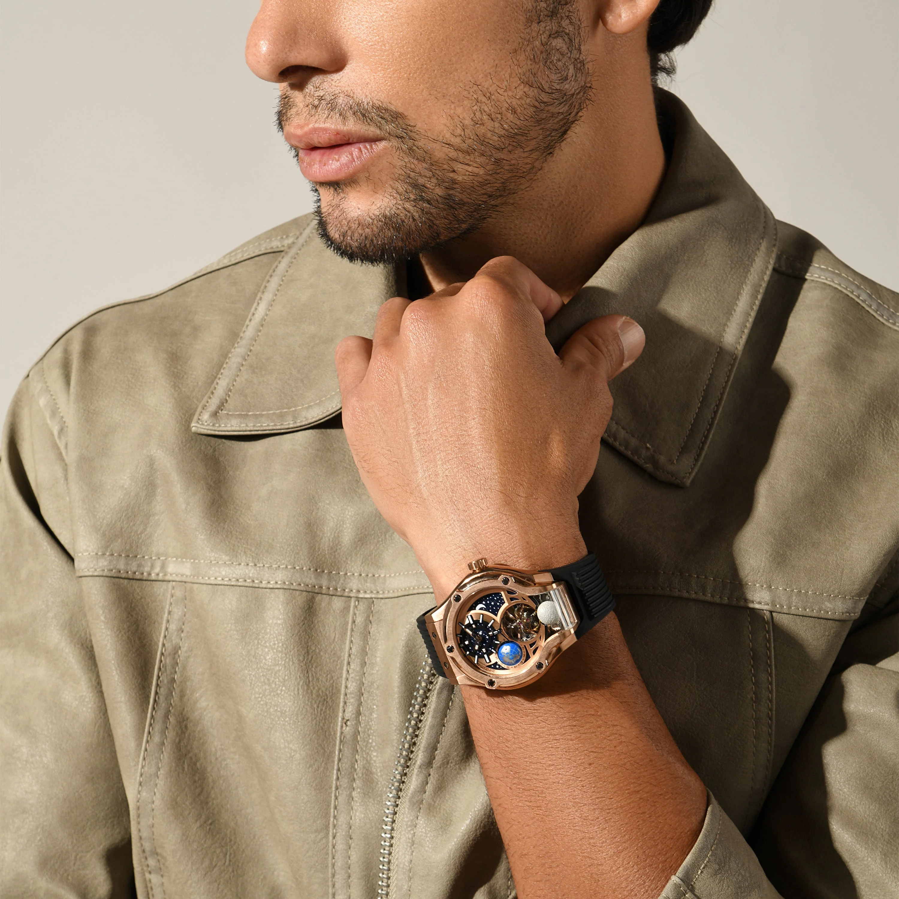 Asteroid Men Automatic Rose Gold Dial Multi-Function Silicone Watch 777-P30706 - Image 5