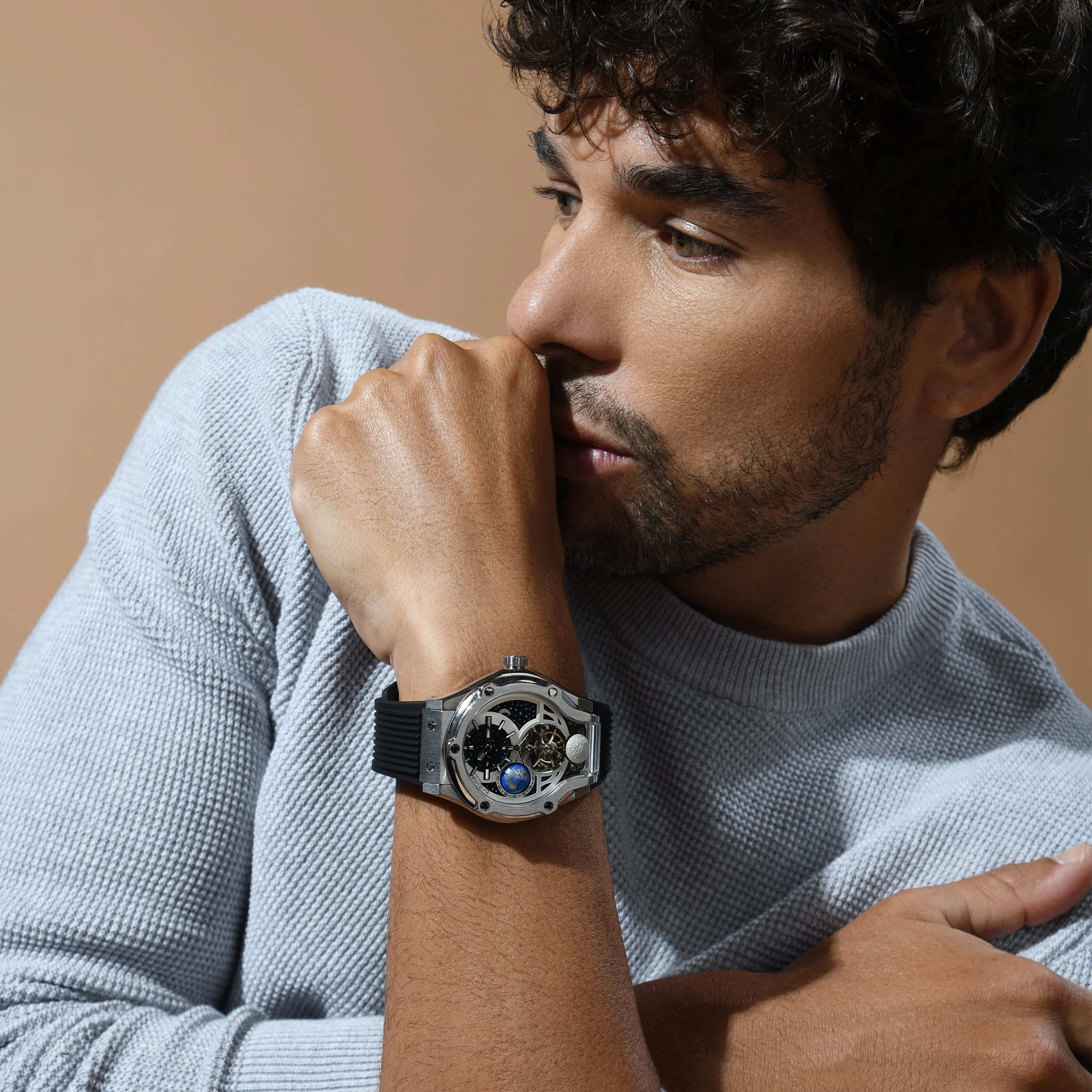 Asteroid Men Automatic Silver Dial Multi-Function Silicone Watch 777-P10306 - Image 3