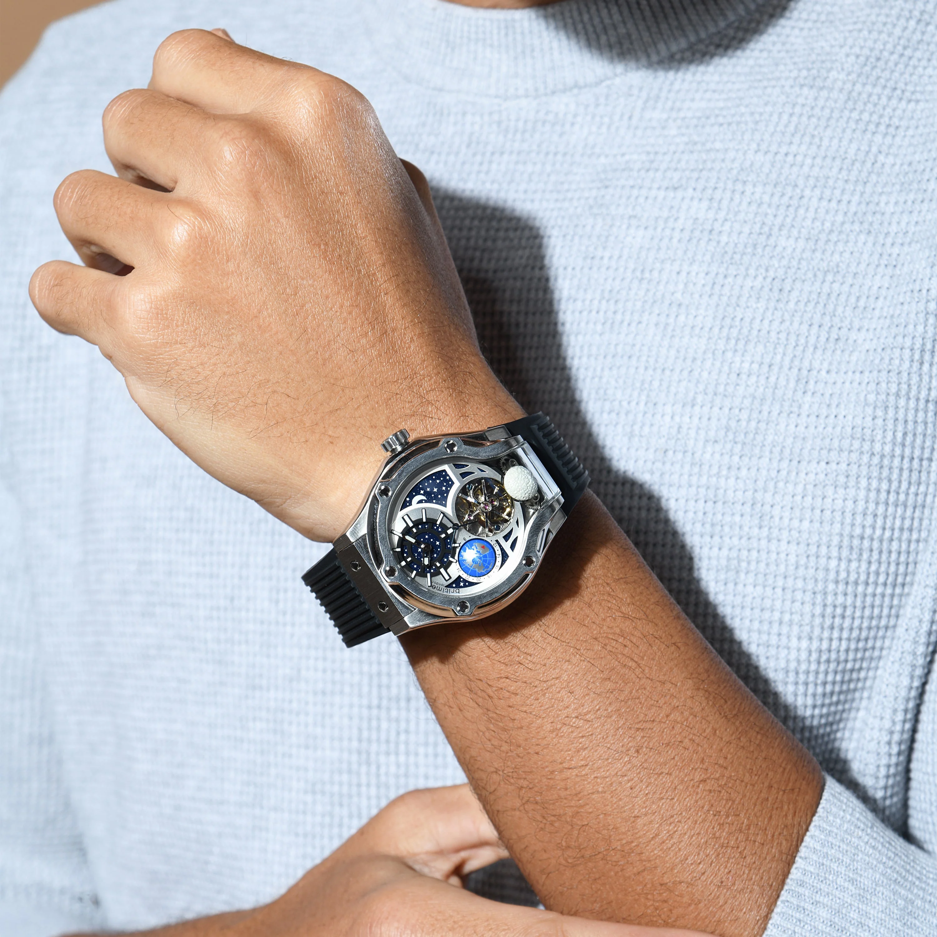 Asteroid Men Automatic Silver Dial Multi-Function Silicone Watch 777-P10306 - Image 4