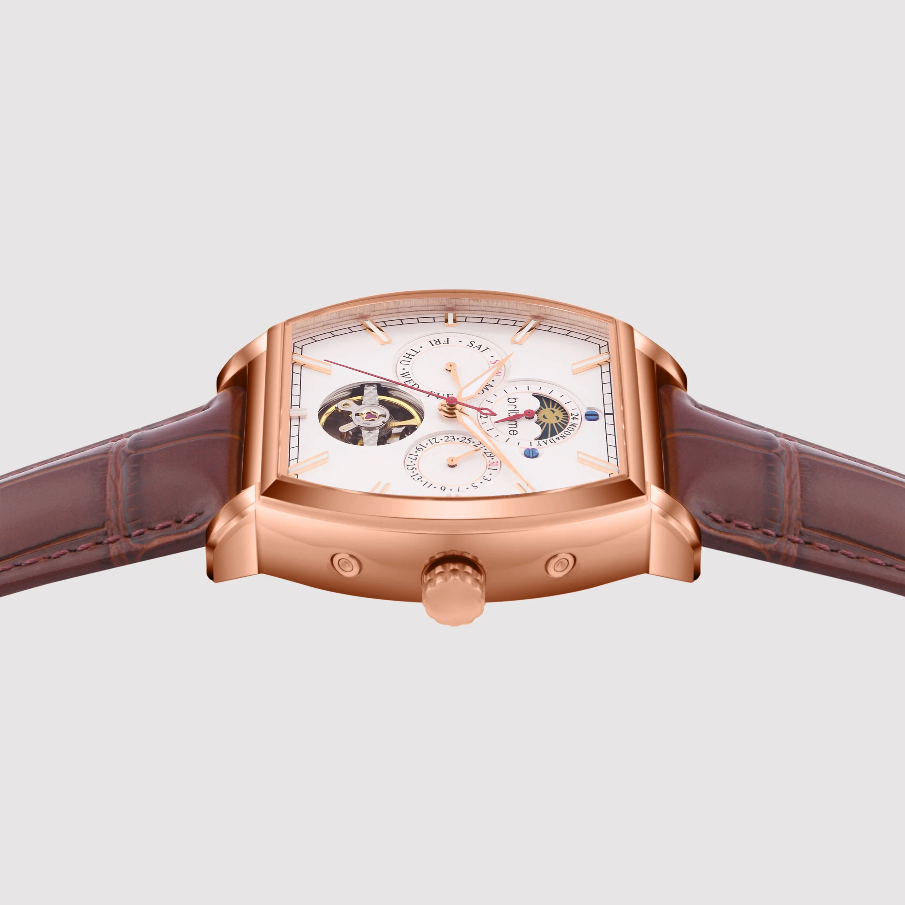 Galaxy Men Automatic Silver Dial Multi-Function Leather Watch 985-L30308 - Image 3