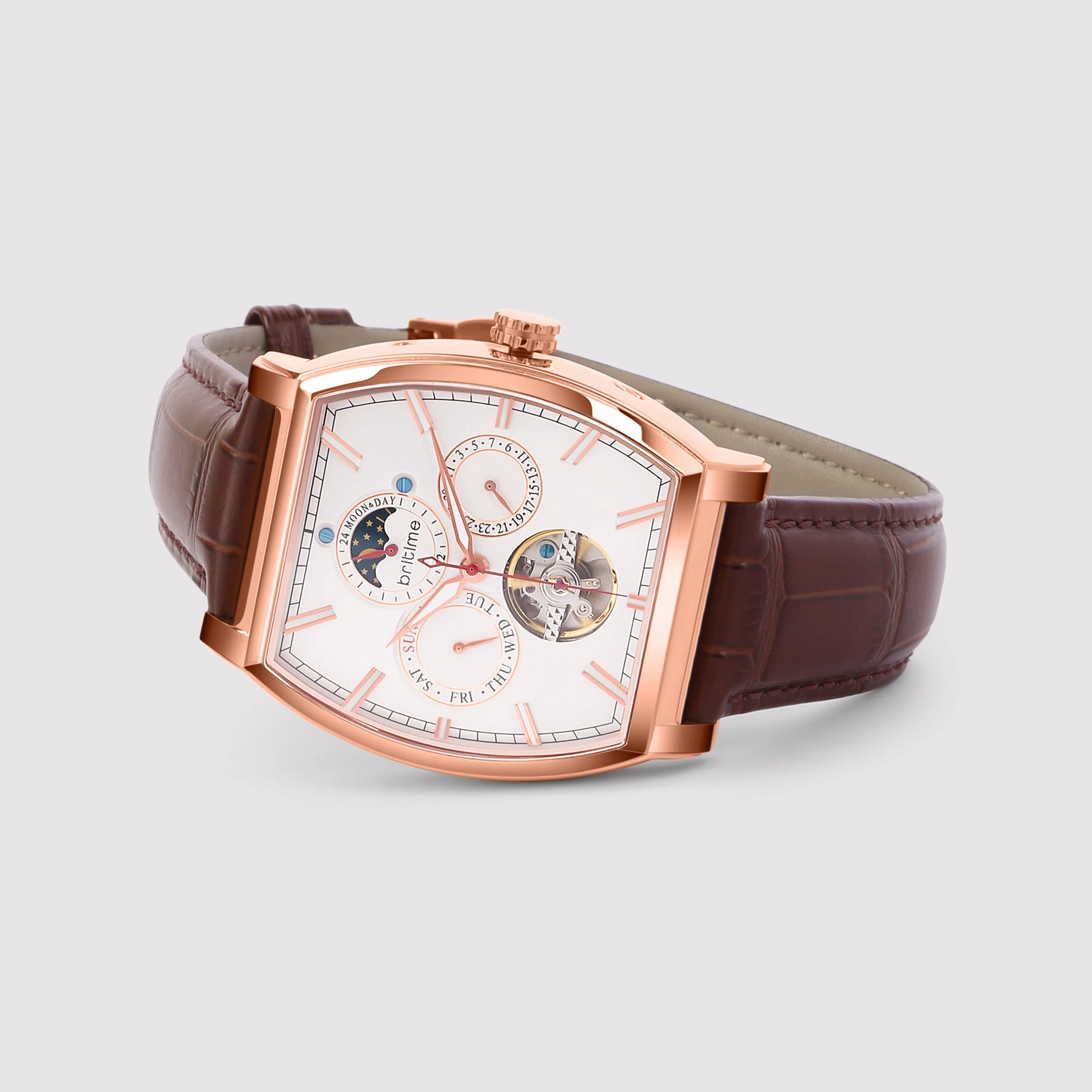 Galaxy Men Automatic Silver Dial Multi-Function Leather Watch 985-L30308 - Image 4