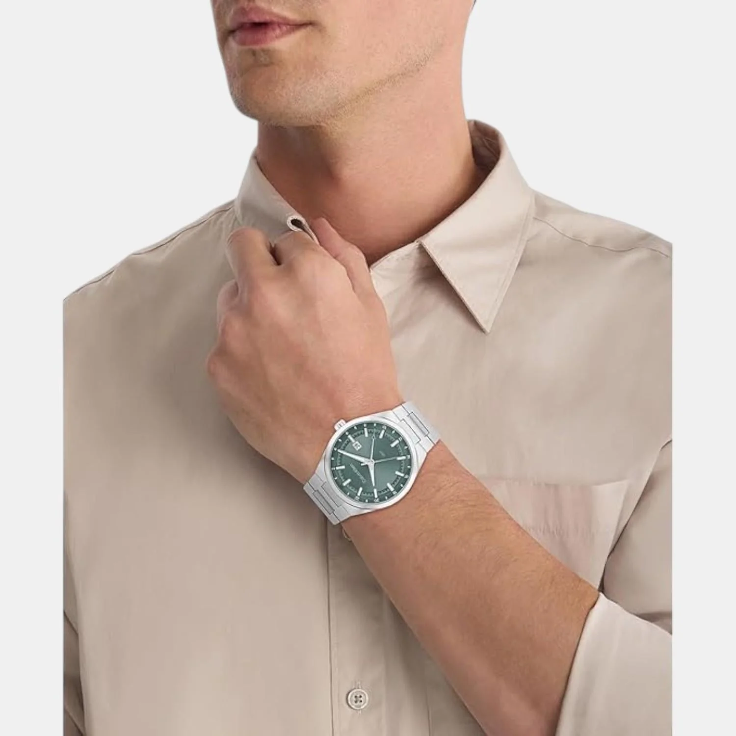 Distinguish Men Quartz Green Dial Analog Stainless Steel Watch 25200492 - Image 4