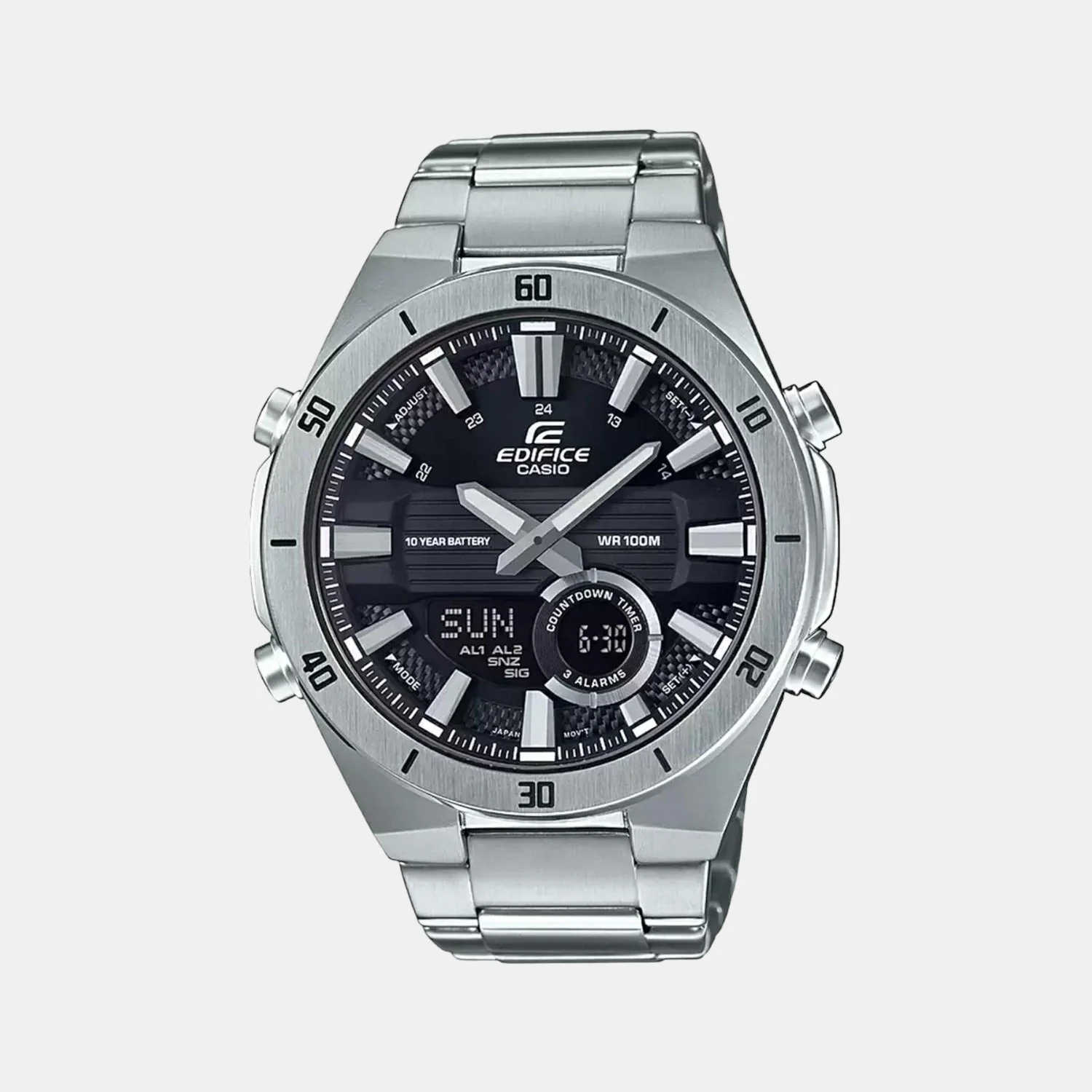 Edifice Men Quartz Black Dial Analog-Digital Stainless Steel Watch EX456