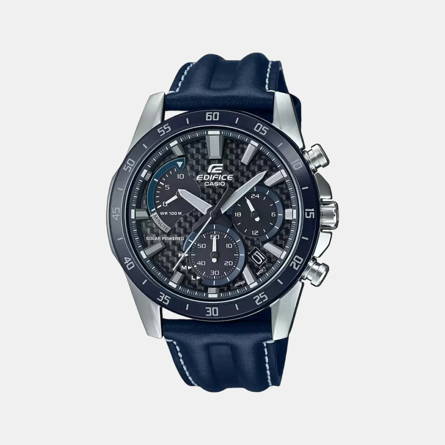 Edifice Men Quartz Black Dial Chronograph Leather Watch EX535