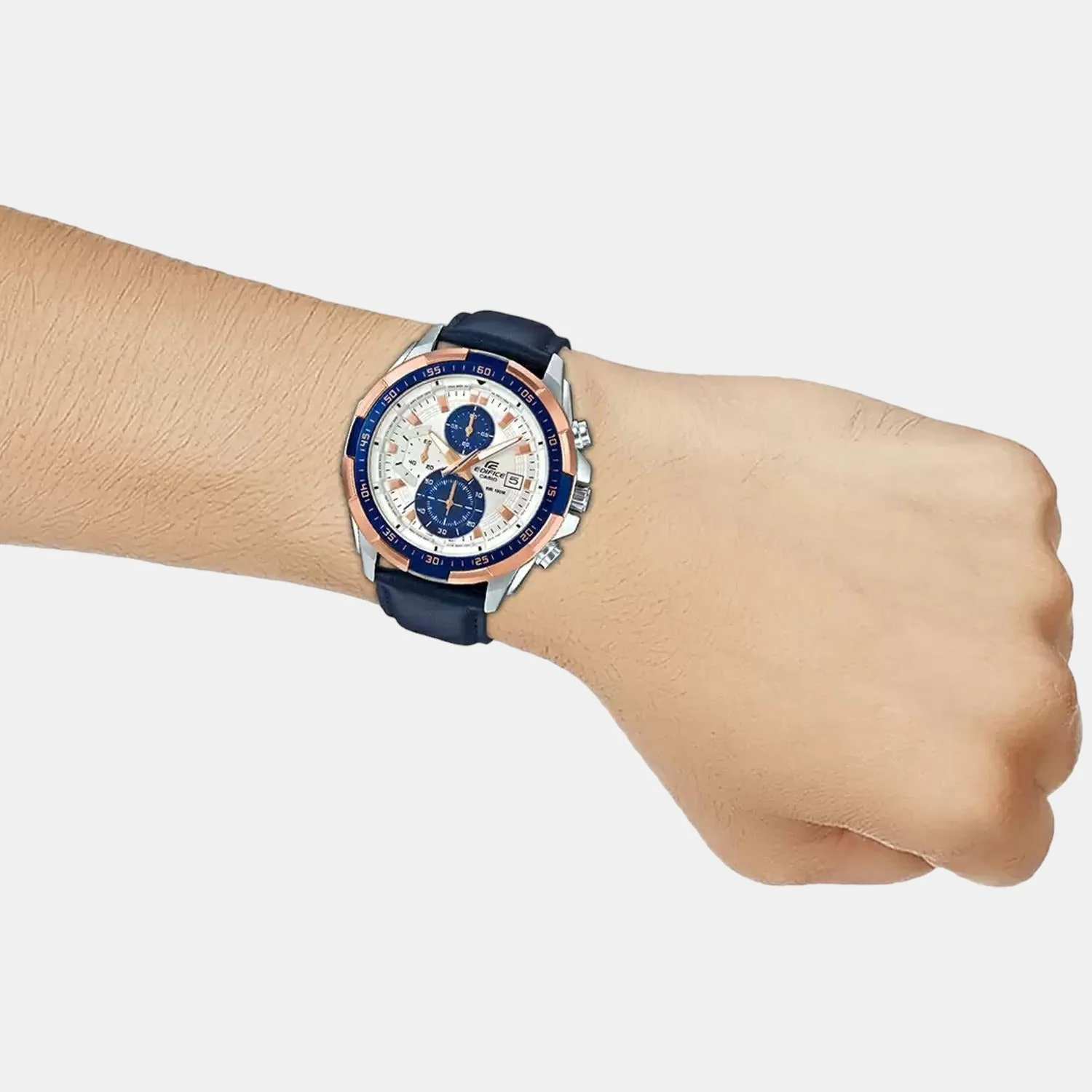 Edifice Men Quartz Blue Dial Chronograph Leather Watch EX306 - Image 3