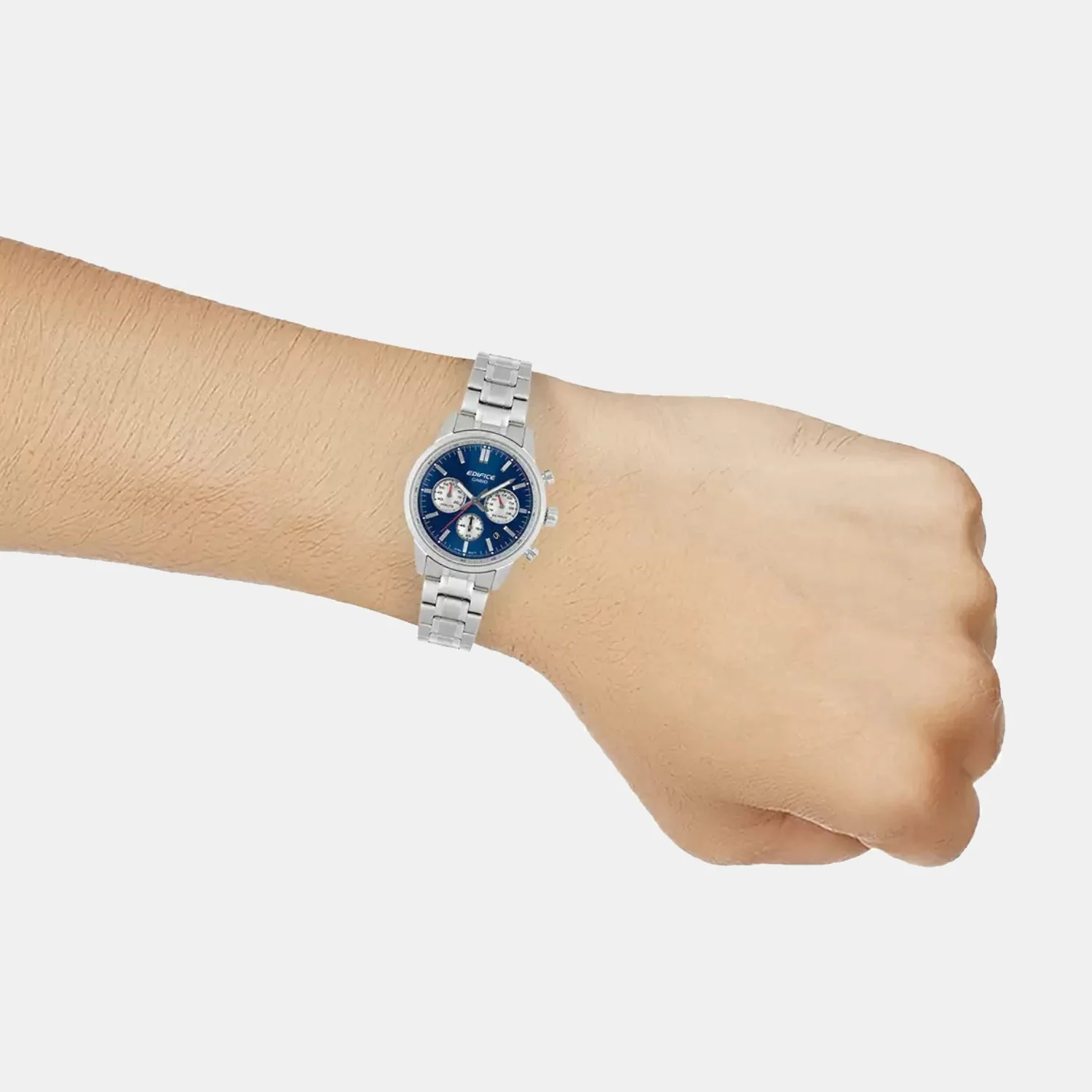 Edifice Men Quartz Blue & White Dial Multi-Function Stainless Steel Watch ED656 - Image 7