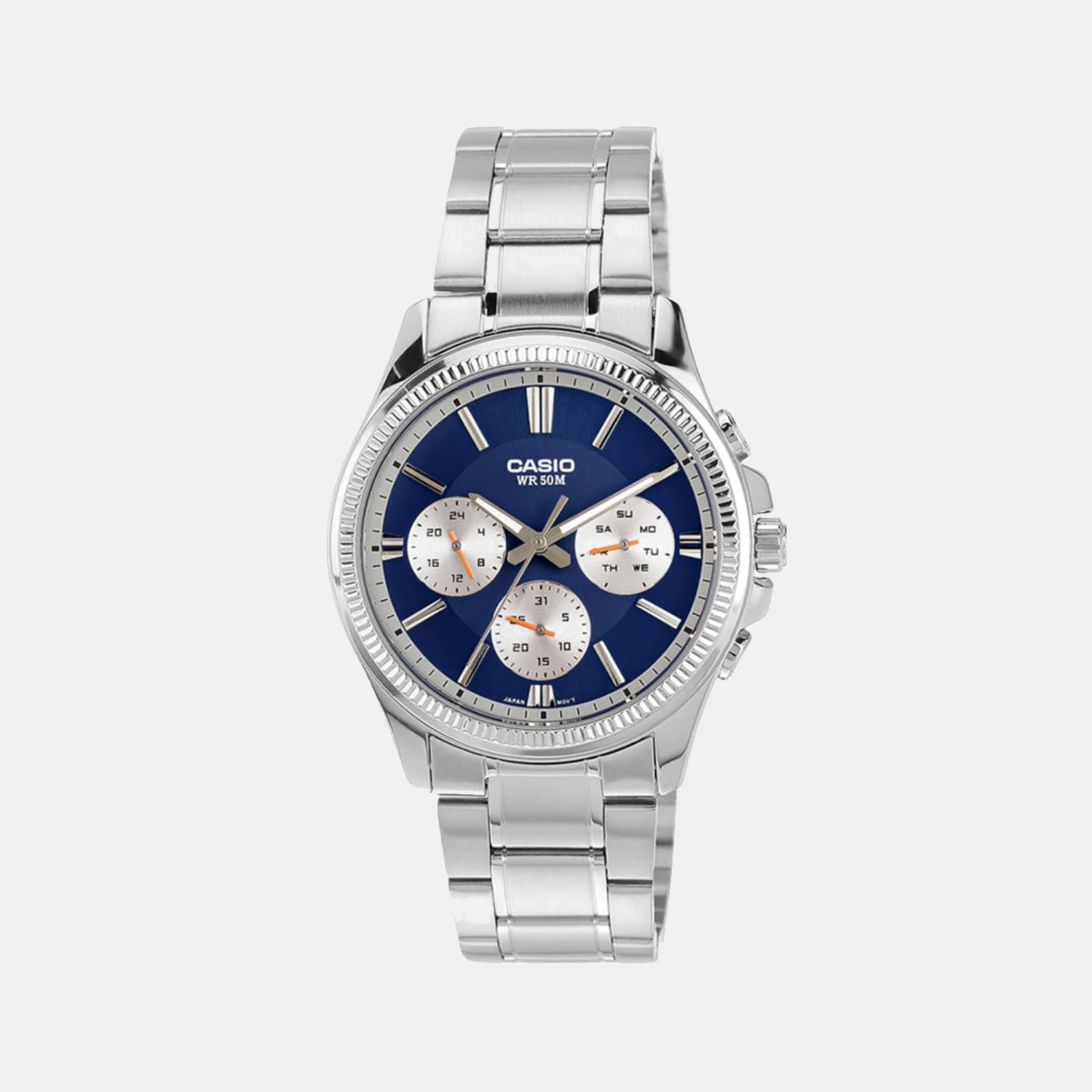 Enticer Men Quartz Blue Dial Multi-Function Stainless Steel Watch A2228