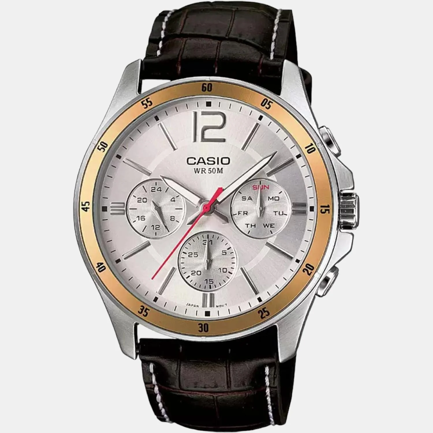 Enticer Men Quartz Silver Dial Chronograph Leather Watch A835 - Image 2