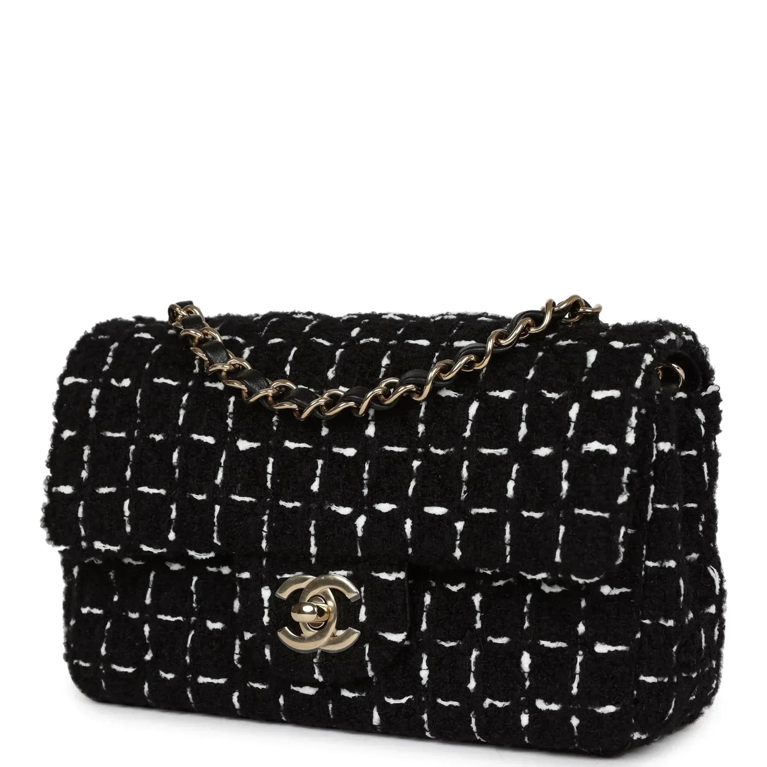 Chanel Mini Classic Rectangular Flap Black and White Tweed Gold Hardware - Image 3