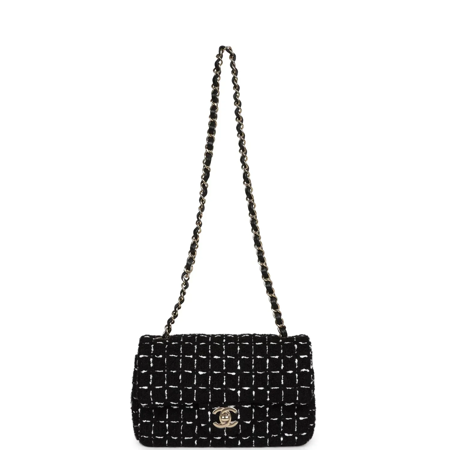 Chanel Mini Classic Rectangular Flap Black and White Tweed Gold Hardware - Image 7