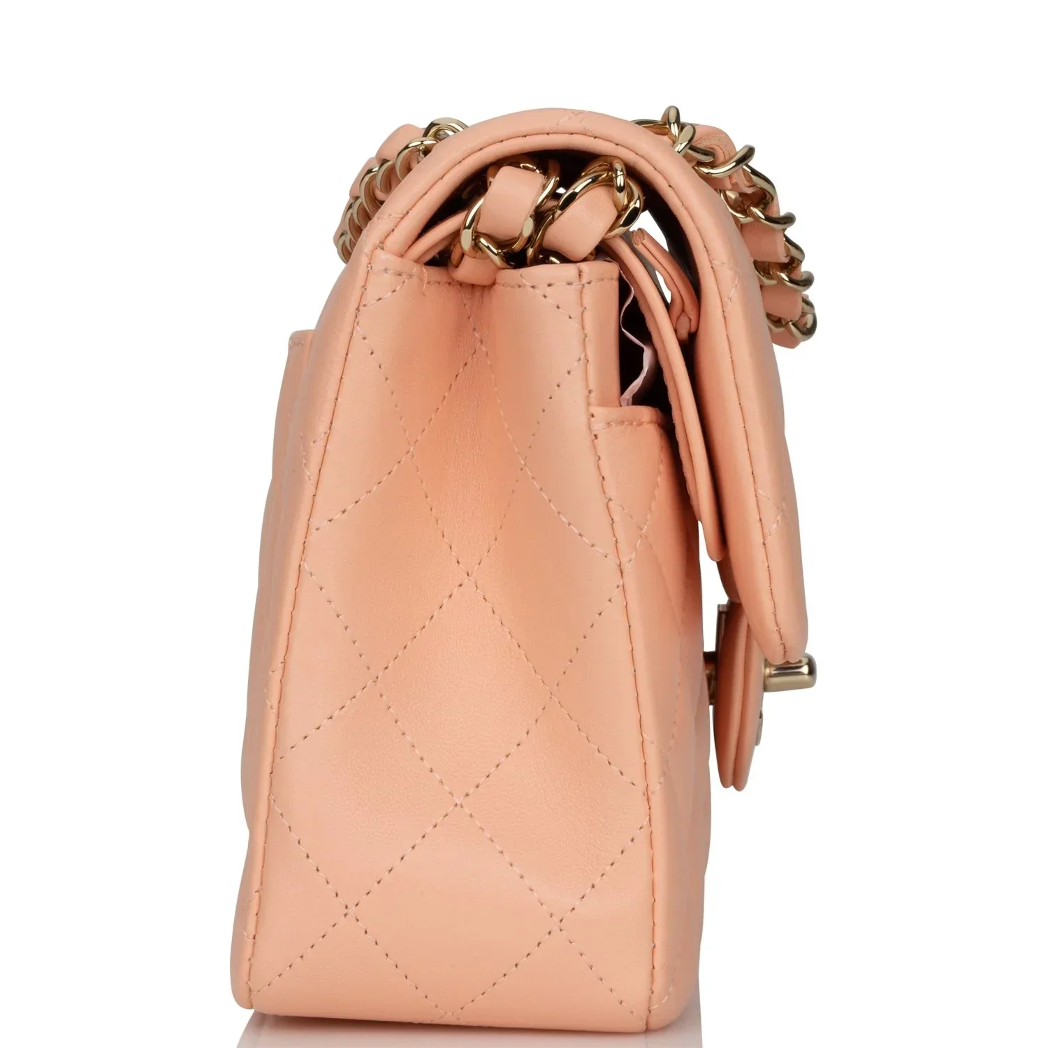 Chanel Small Classic Double Flap Peach Lambskin Light Gold Hardware - Image 4