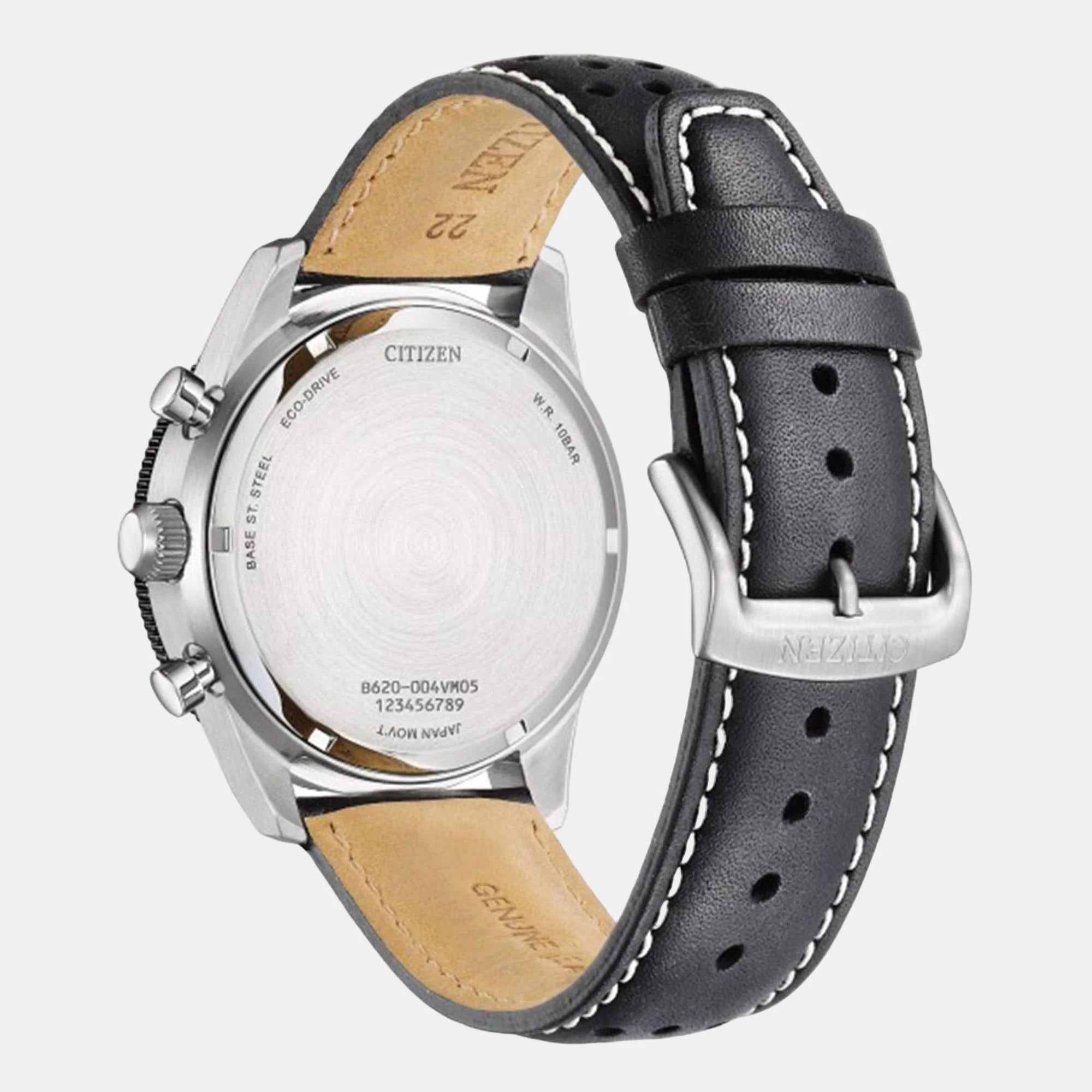 Eco-Drive Men Eco-Drive Cream Dial Chronograph Leather Watch CA4559-13A - Image 3