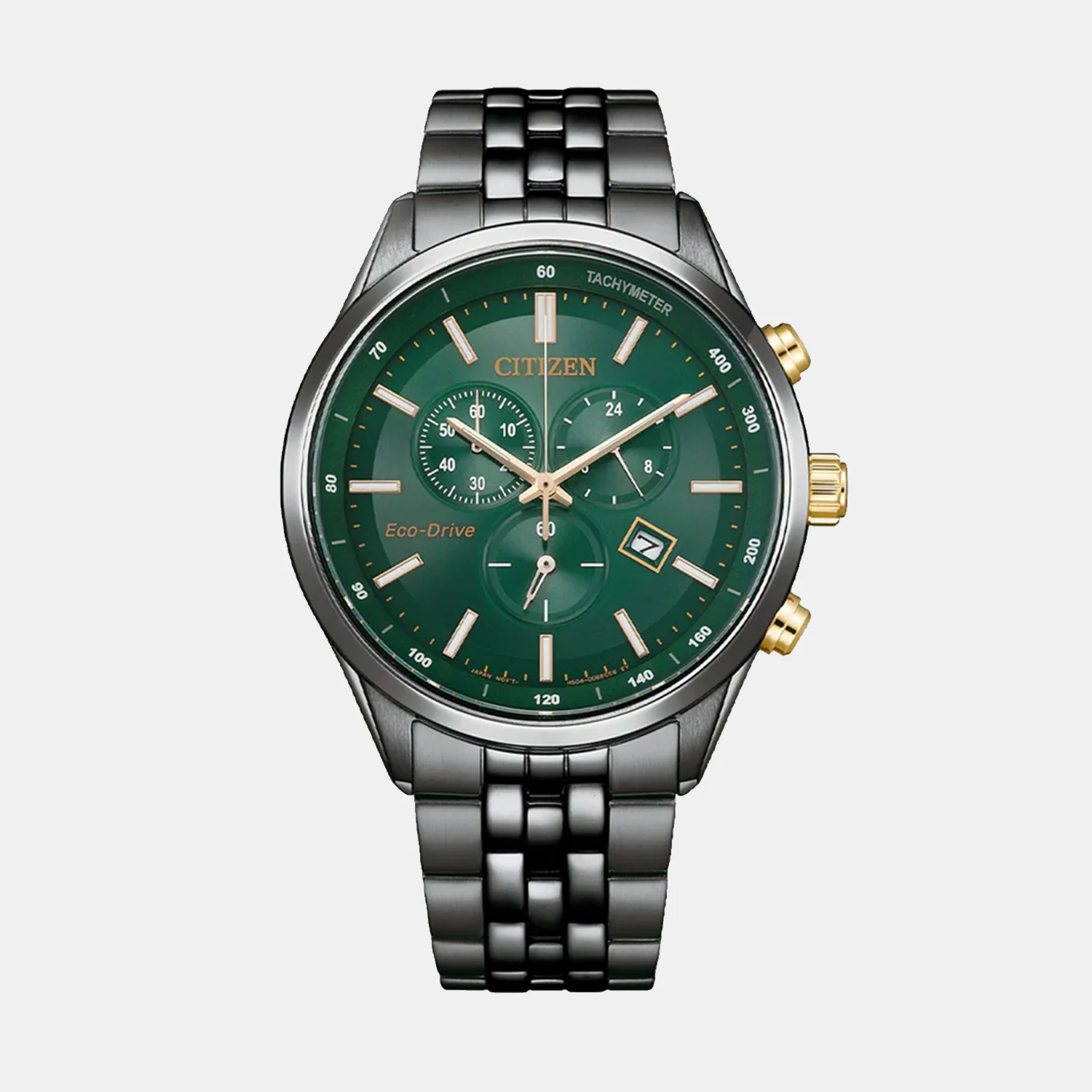 Eco-Drive Men Quartz Green Dial Chronograph Stainless Steel Watch AT2576-50X
