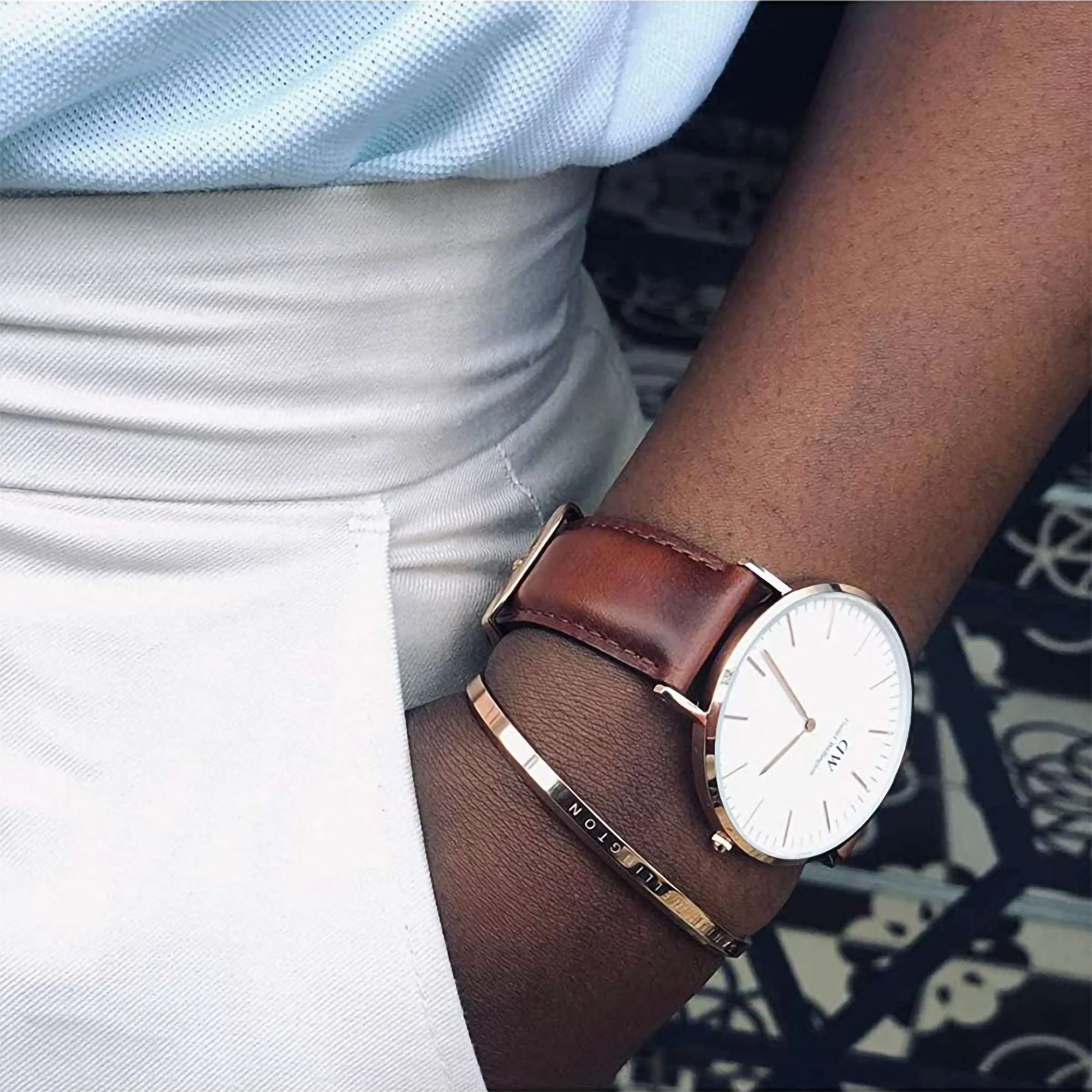 Classic Men Quartz White Dial Analog Leather Watch DW00100006 - Image 2