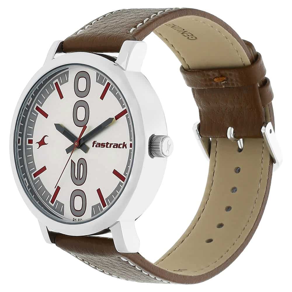 Bold White Dial & Brown Leather