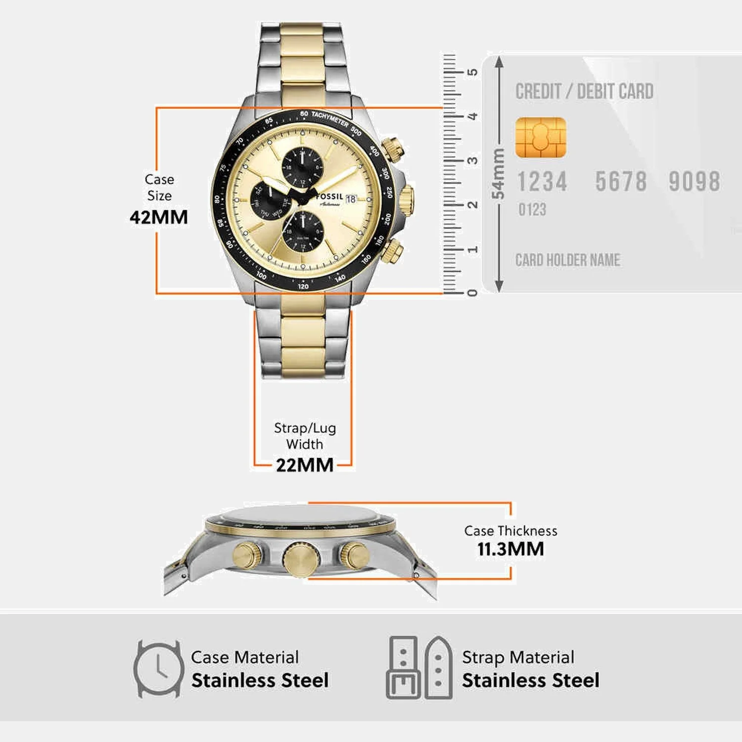 Autocross Men Quartz Gold Dial Chronograph Stainless Steel Watch FS6126 - Image 4