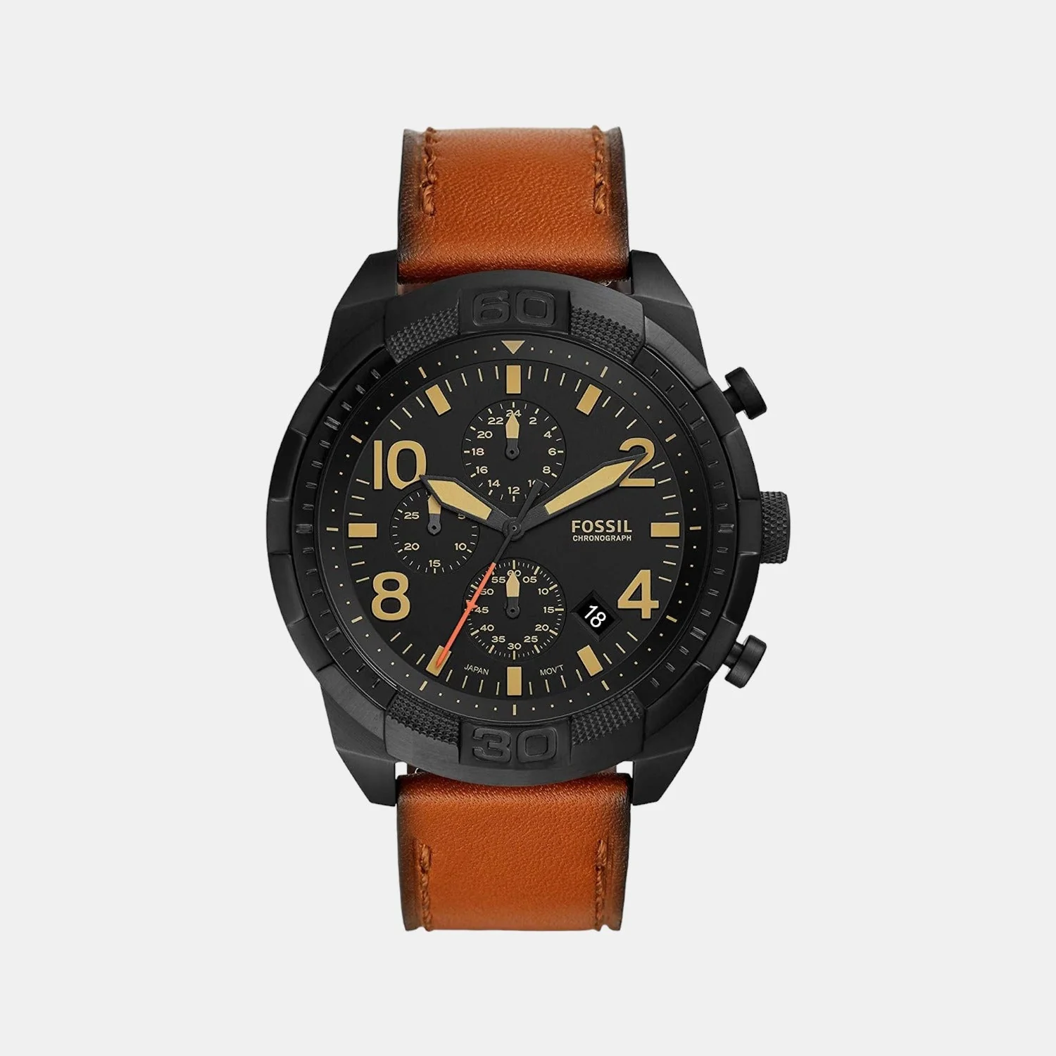 Bronson Men Quartz Black Dial Chronograph Leather Watch FS5714