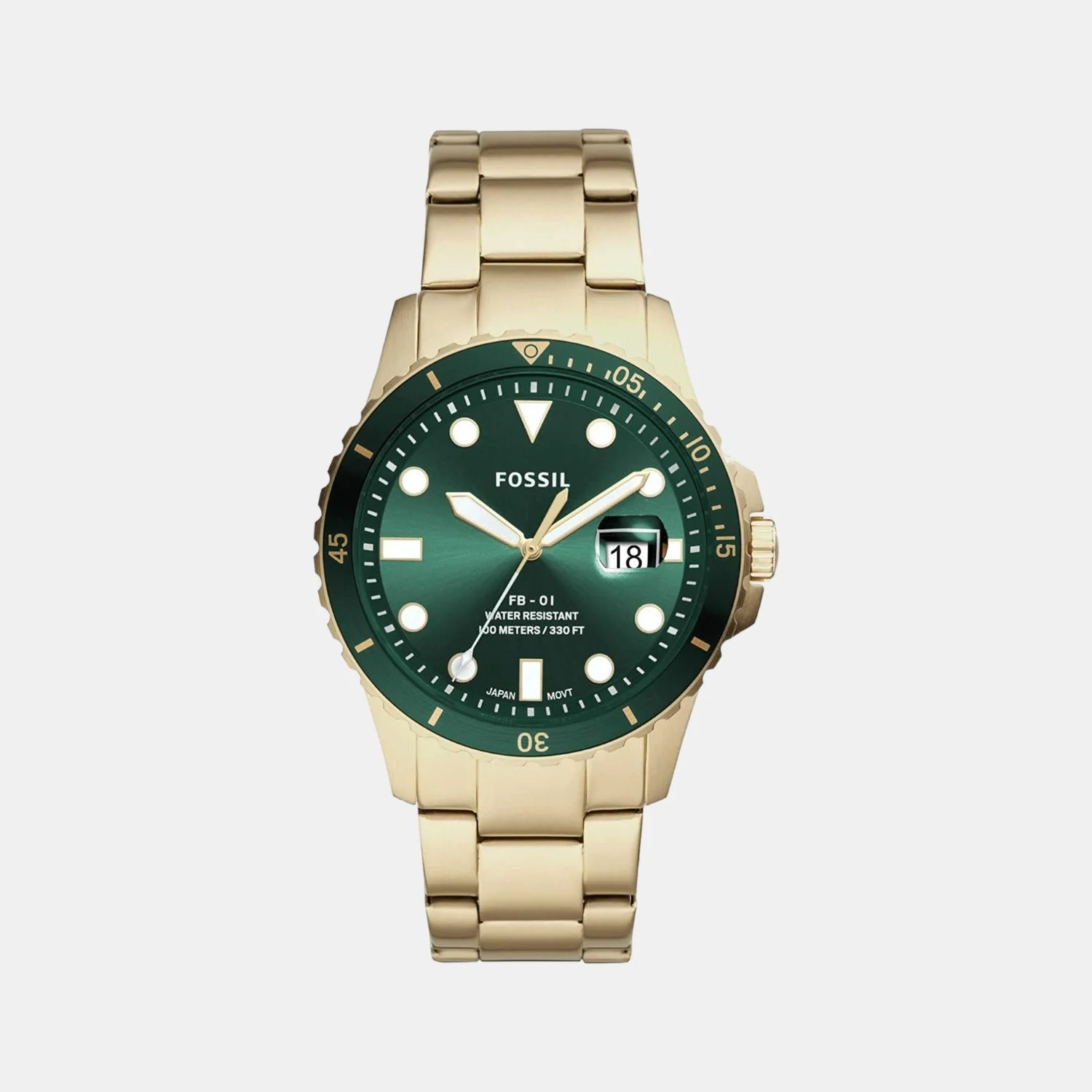 Fb-01 Men Quartz Green Dial Analog Stainless Steel Watch FS5658