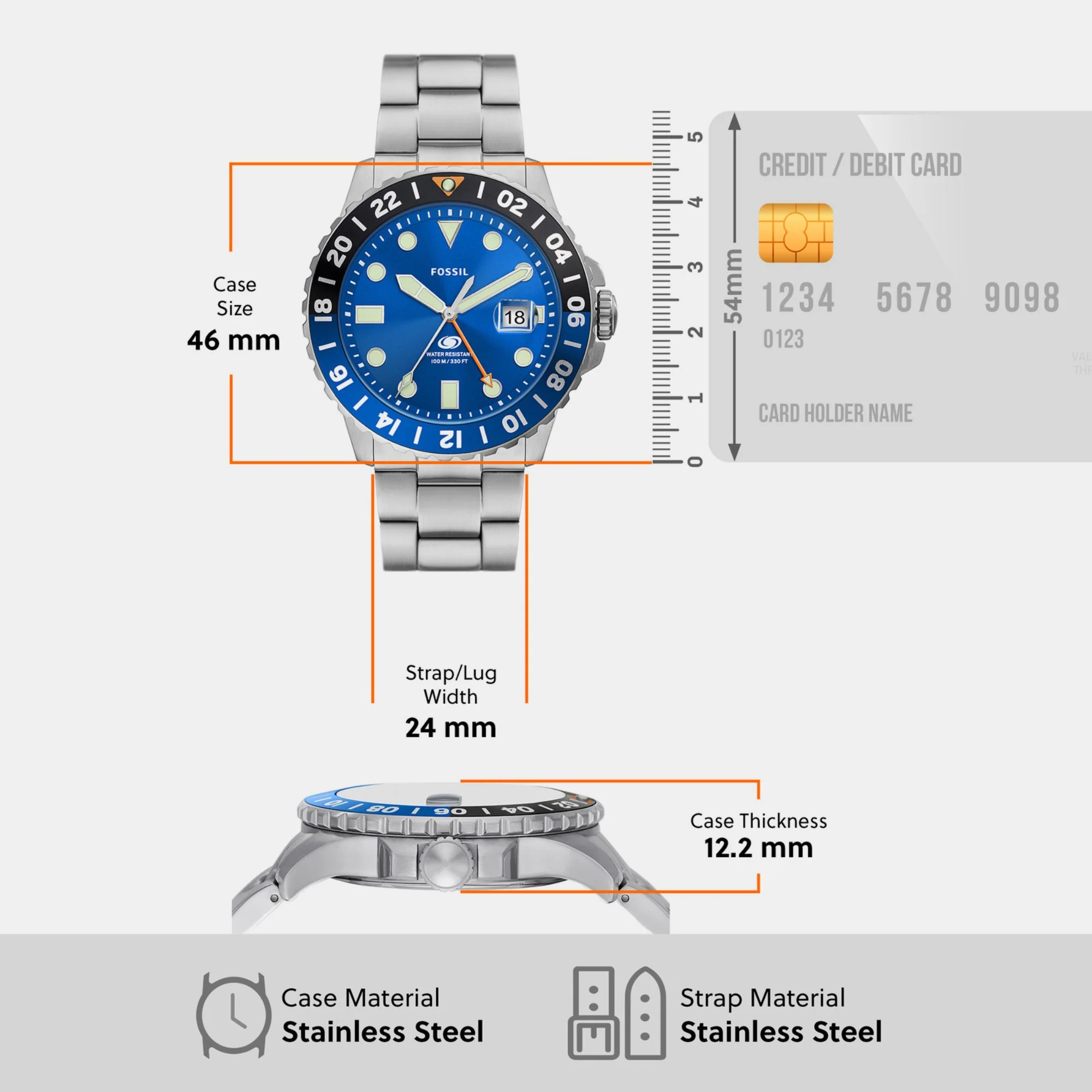 Fossil Blue GMT Men GMT Blue Dial Analog Stainless Steel Watch FS5991 - Image 4