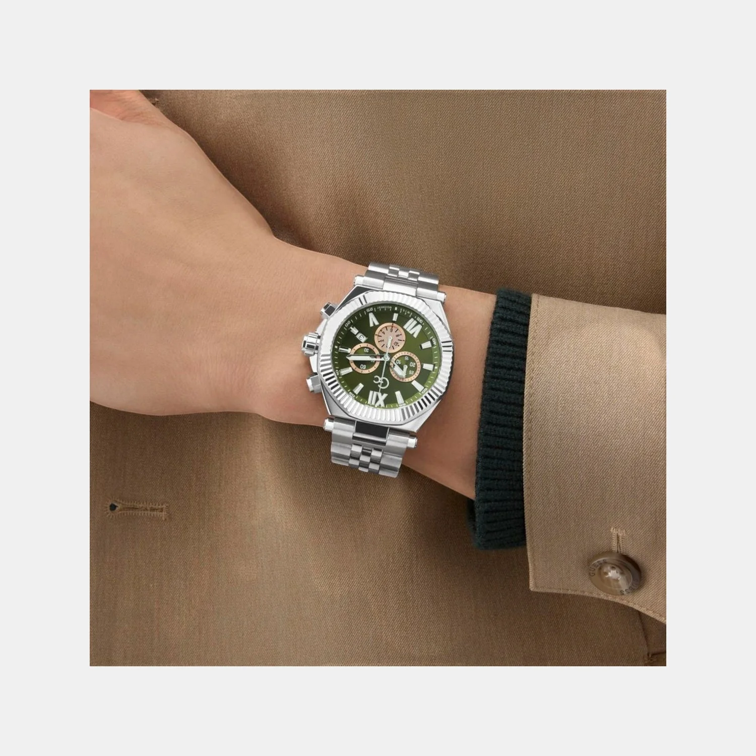 Gc Atlas Men Quartz Green Dial Chronograph Stainless Steel Watch Z66004G9 - Image 3