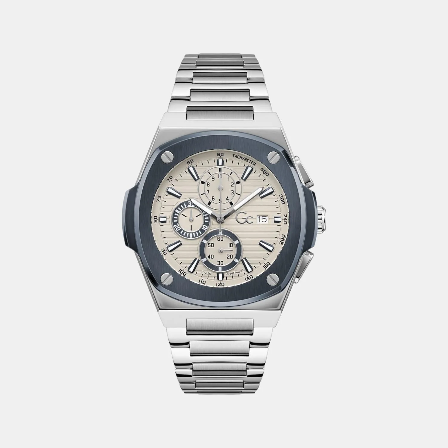 Coussin Shape Men Quartz Beige Dial Chronograph Stainless Steel Watch Y99023G1