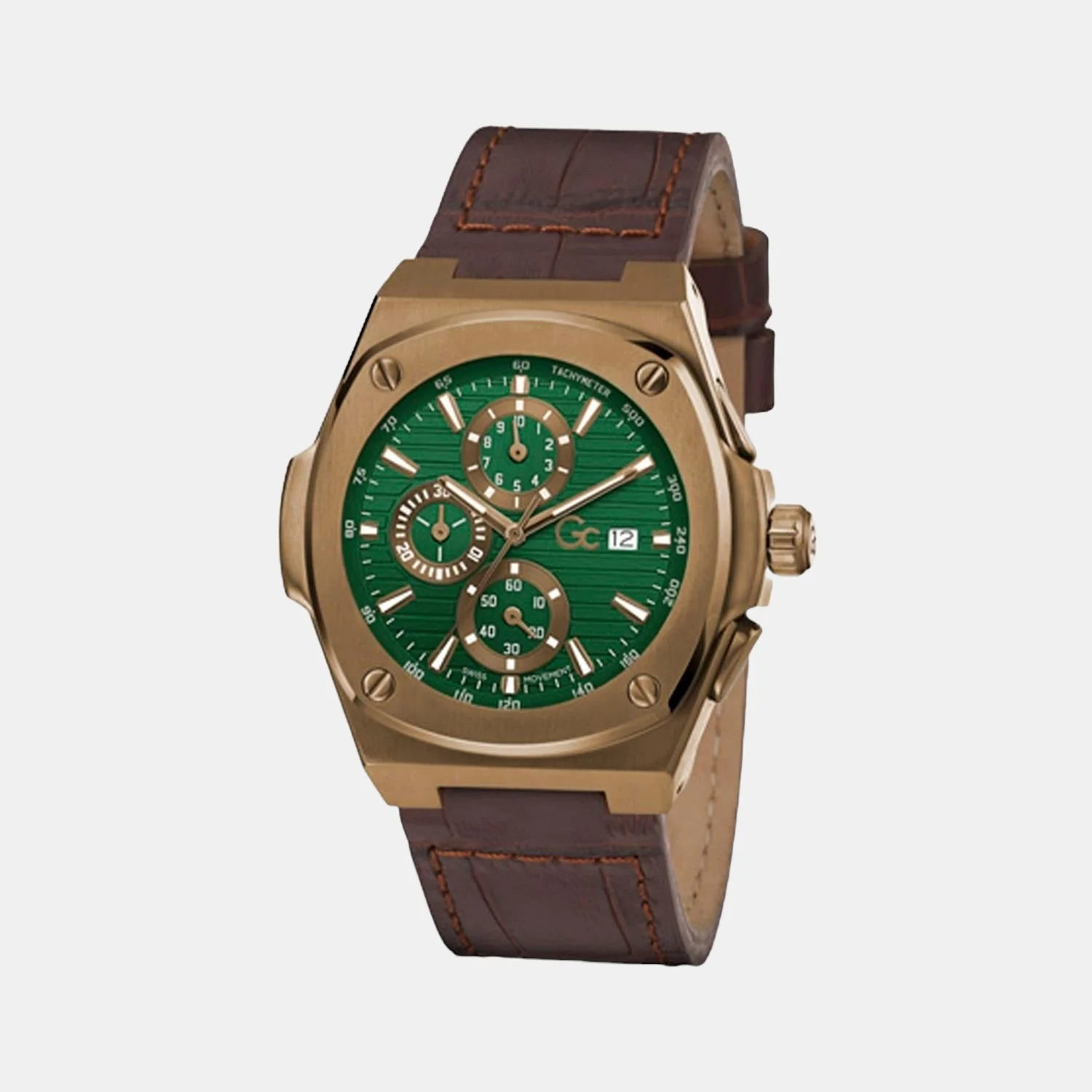 Coussin Shape Men Quartz Green Dial Chronograph Leather Watch Y99011G9MF - Image 2