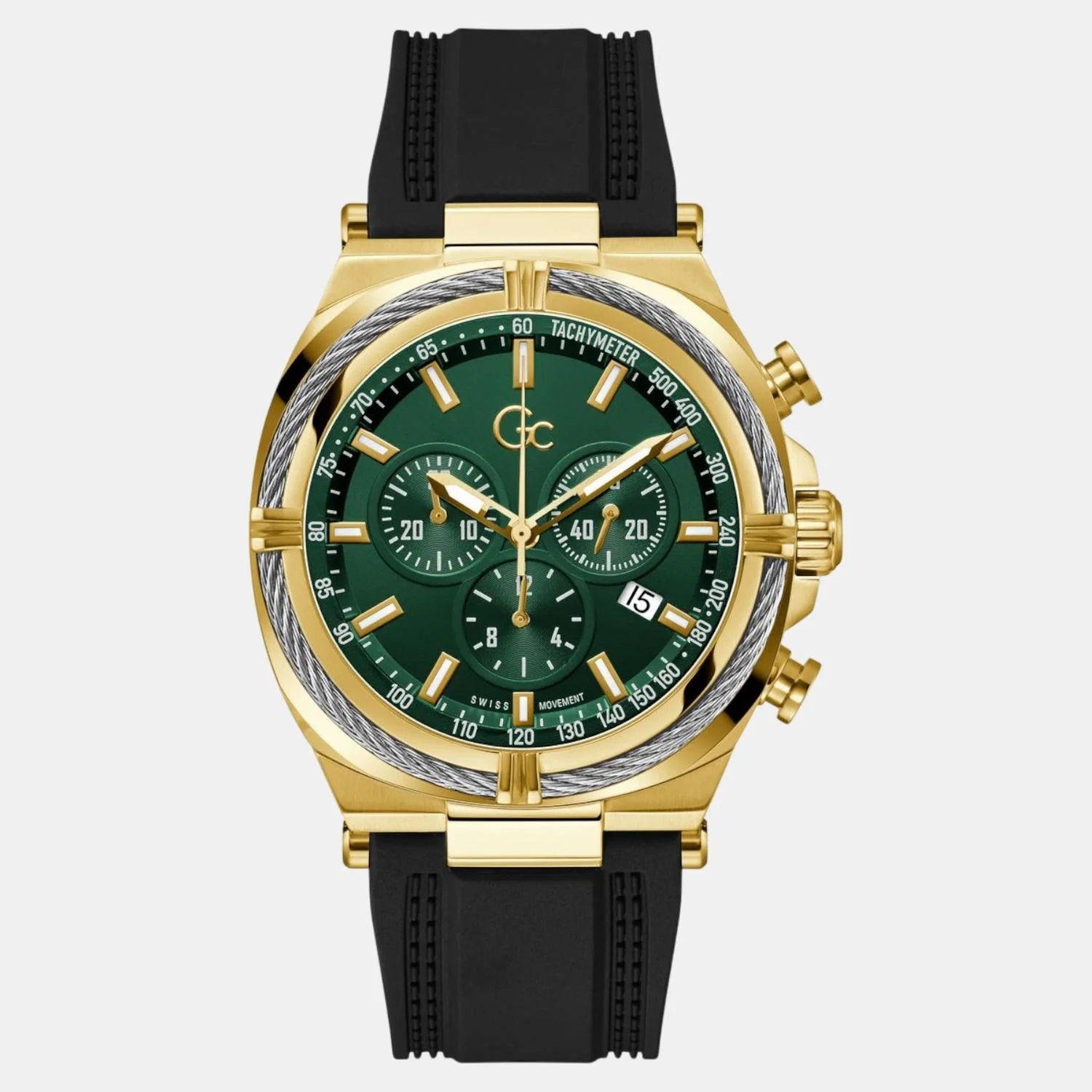 Gc Sportchic Men Quartz Green Dial Chronograph Silicone Watch Z32006G9 - Image 2