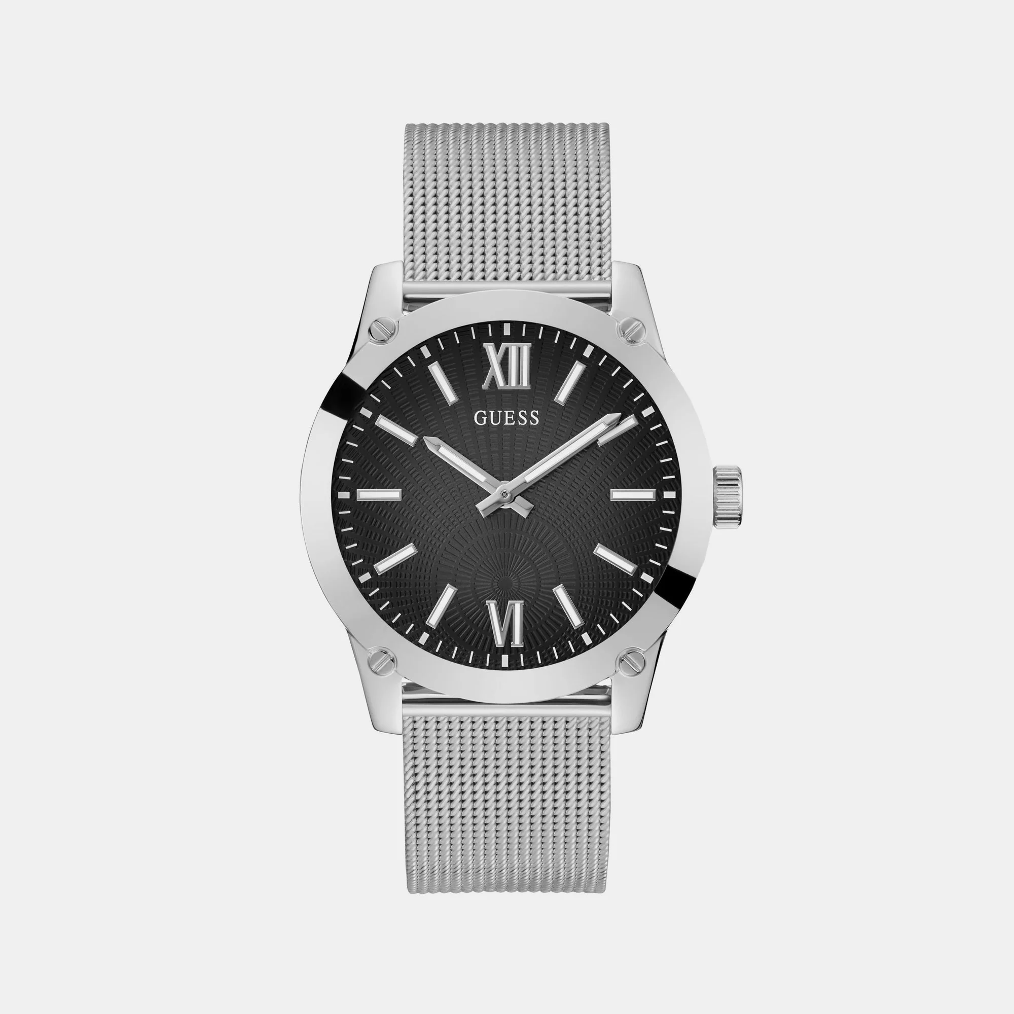 Crescent Men Quartz Black Dial Analog Mesh Watch GW0629G1