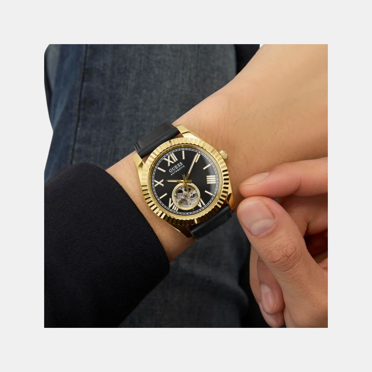 Dress Men Automatic Black Dial Analog Leather Watch GW0985G2 - Image 7