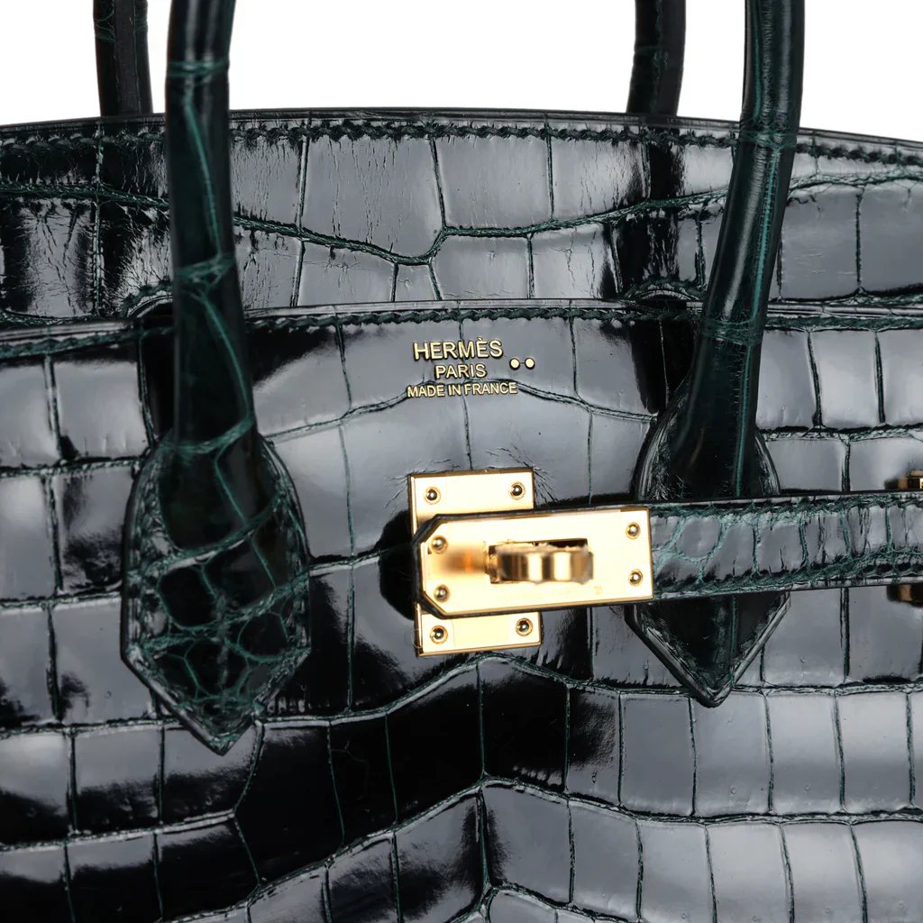 Hermès Birkin 25 Vert Cypress Shiny Niloticus Crocodile Gold Hardware - Image 5