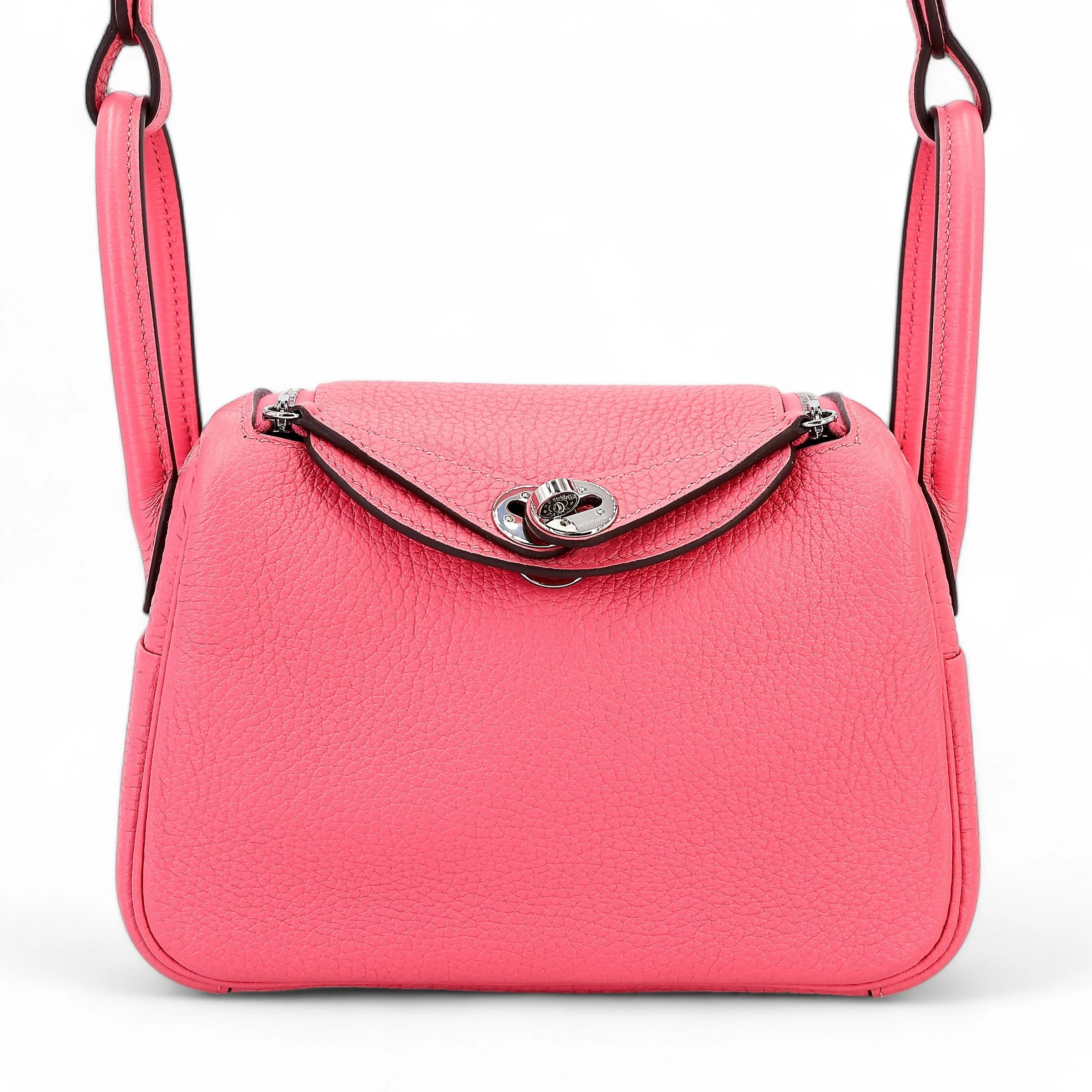 HERMÈS Mini Lindy Rose Azalee (8W) Clemence Palladium hardware