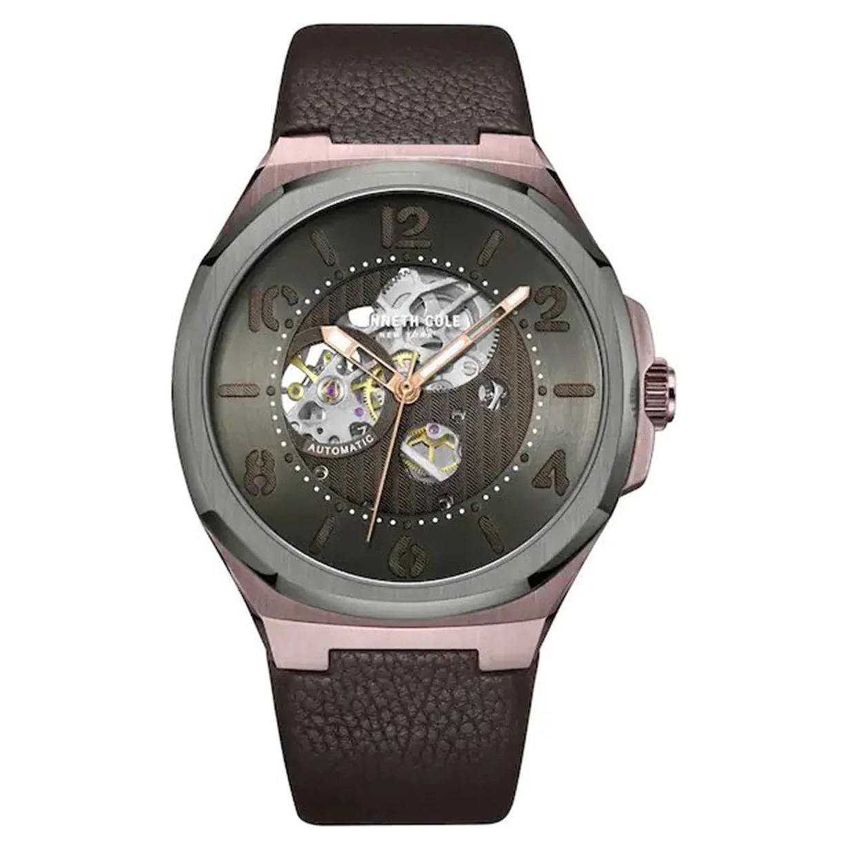 Kenneth Cole Automatic Grey Dial & Brown Leather Strap Watch for Men - Image 4